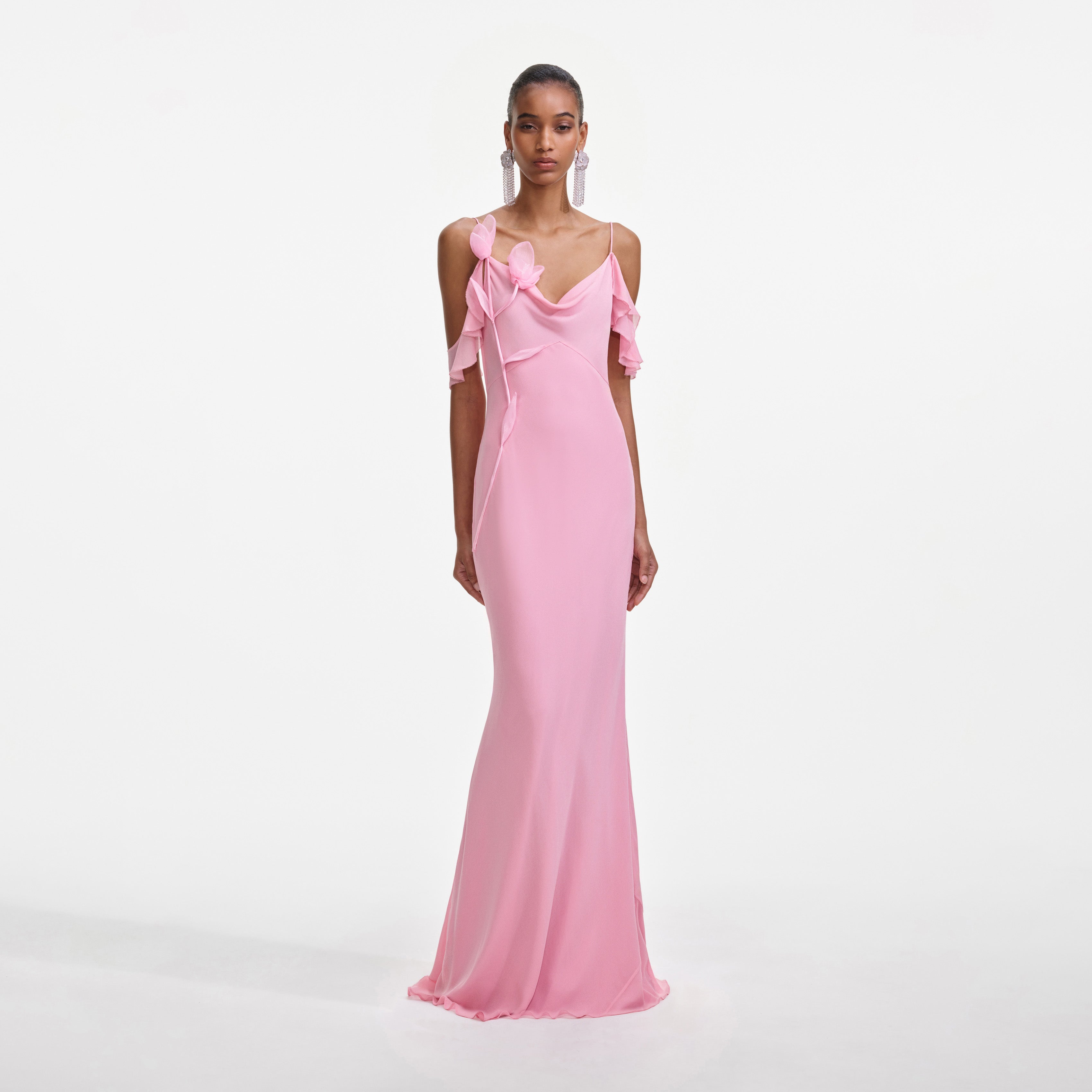 Pink Georgette Flower Maxi Dress self-portrait Pink Georgette Flower Maxi Dress self-portrait