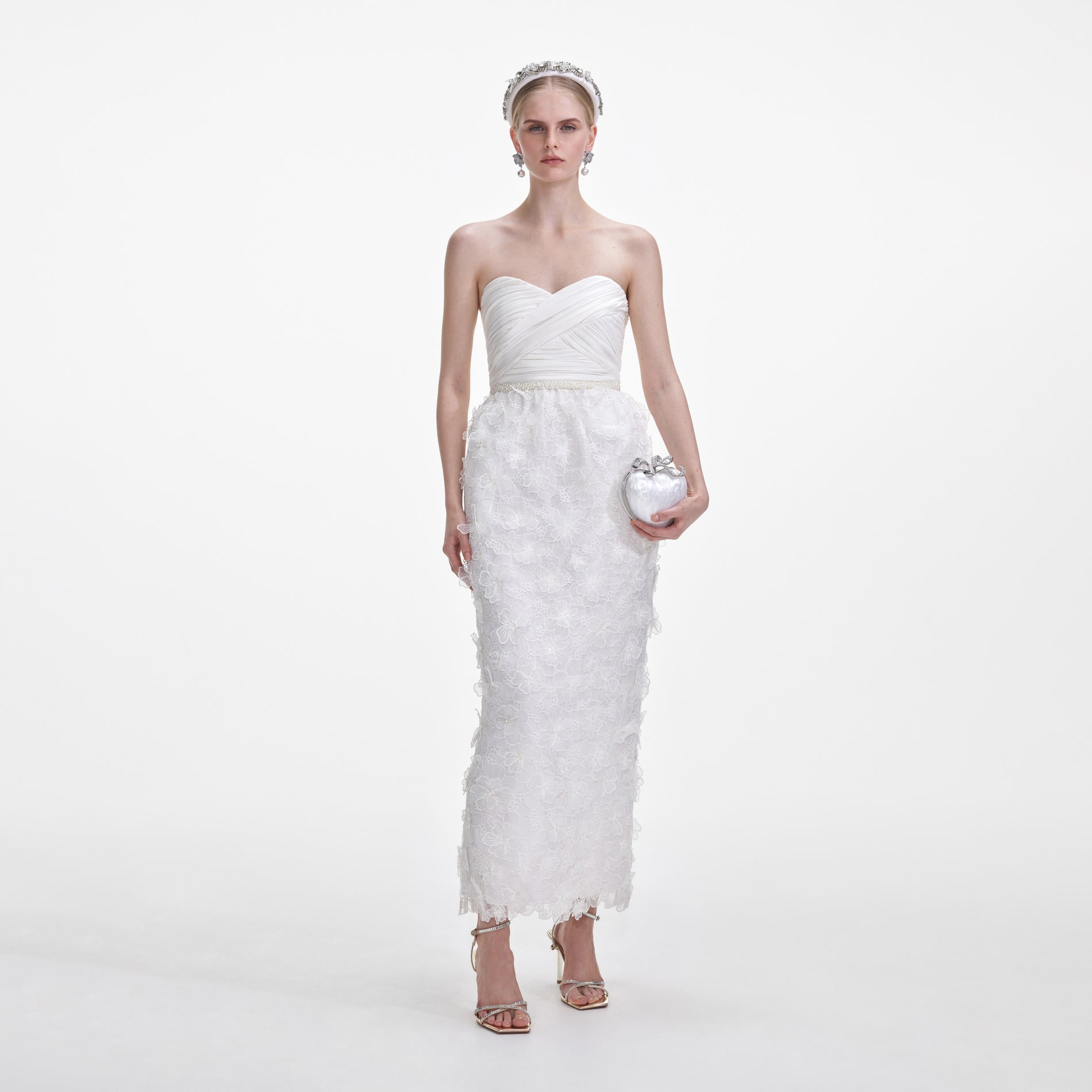 A photo of the White Organza Bandeau Midi Dress