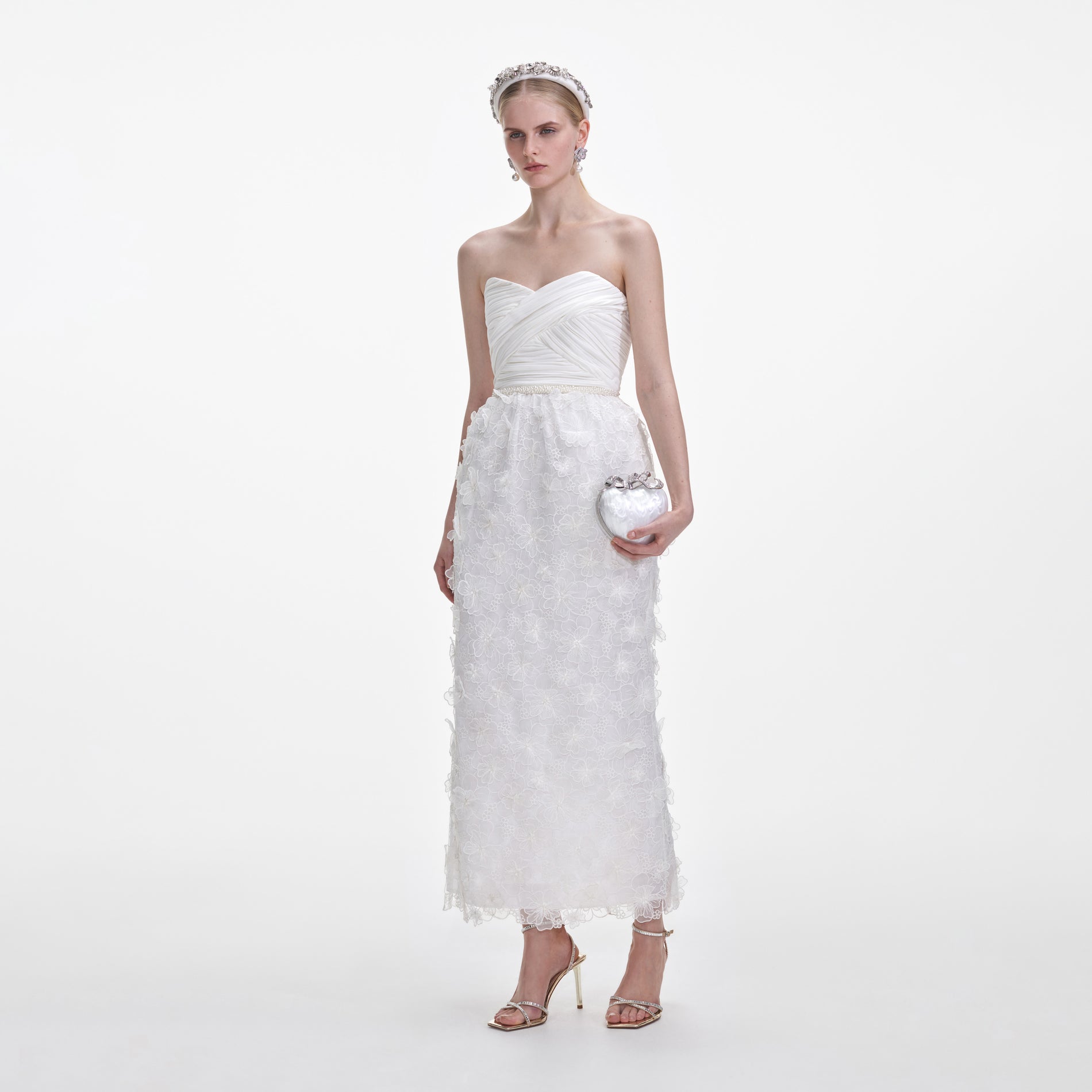 A photo of the White Organza Bandeau Midi Dress