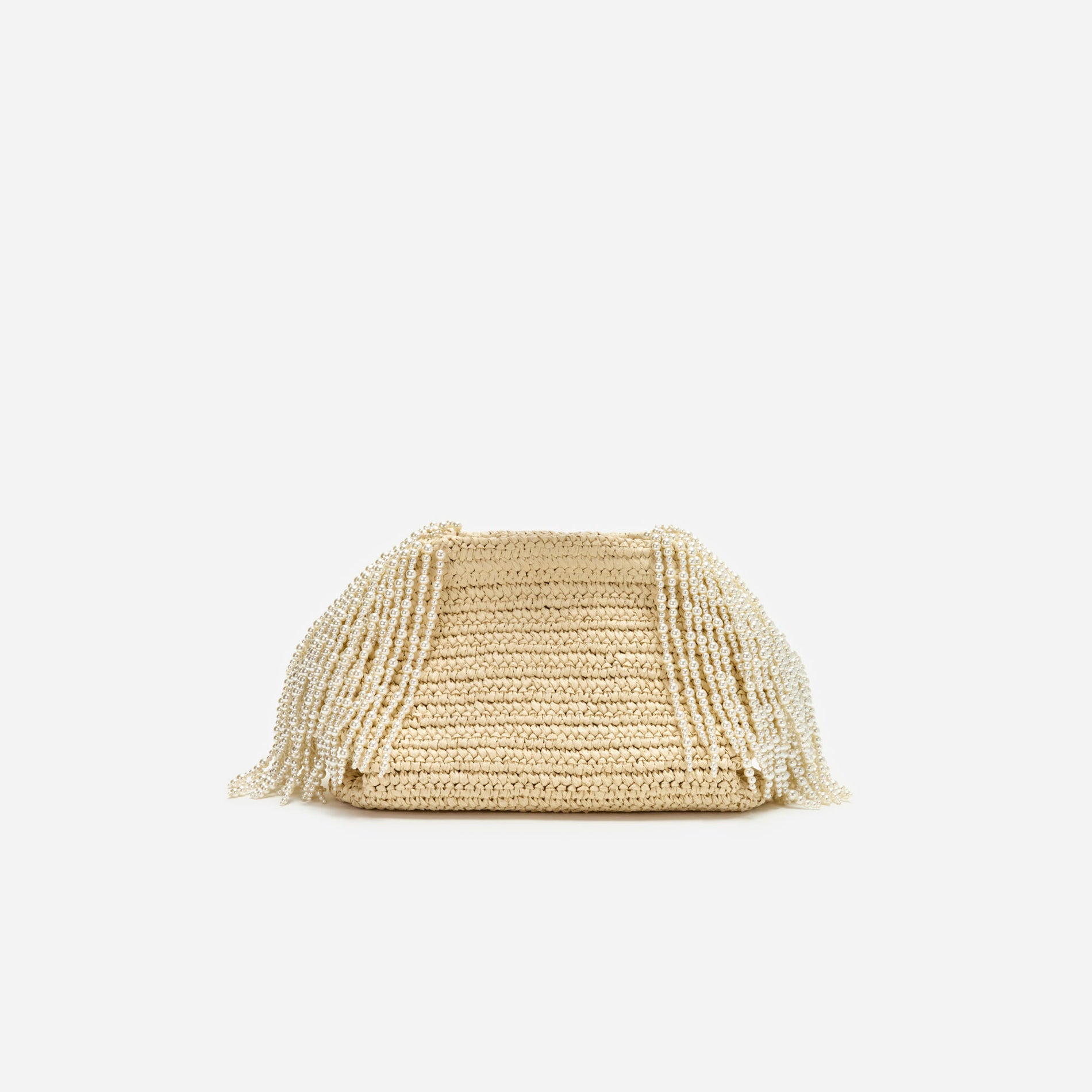 A photo of the Raffia Pearl Fringe Clutch