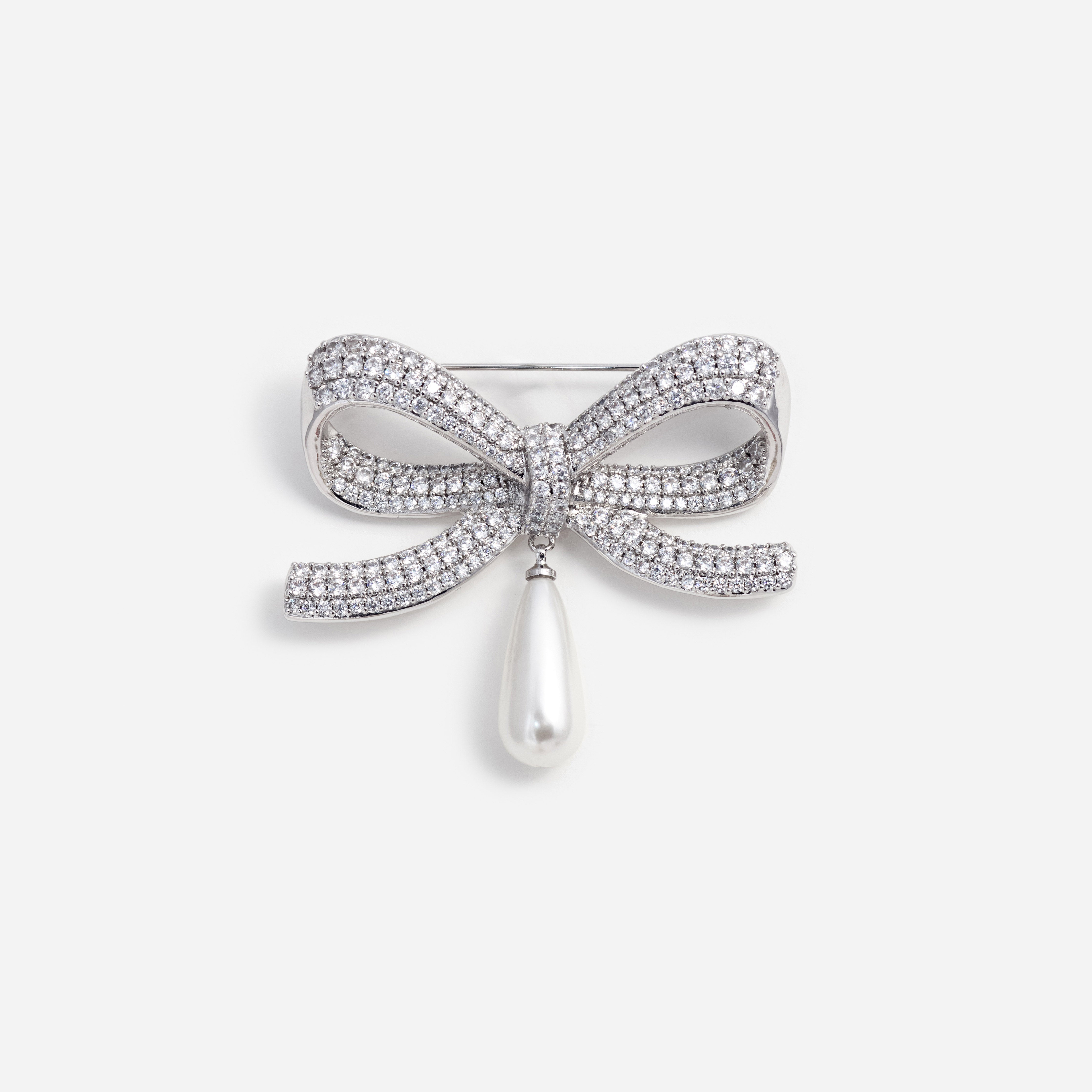self-portrait Women's Bow Pearl Droplet Earrings Silver