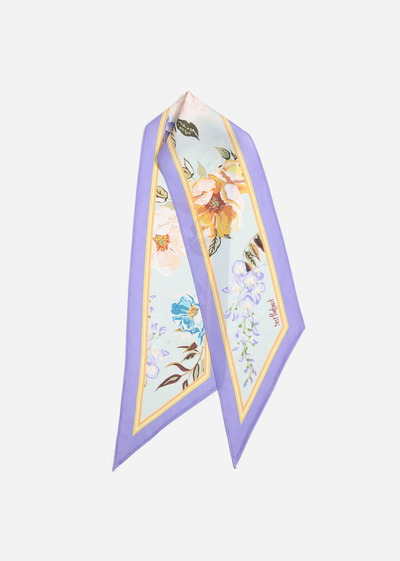 Blue Floral Twill Scarf