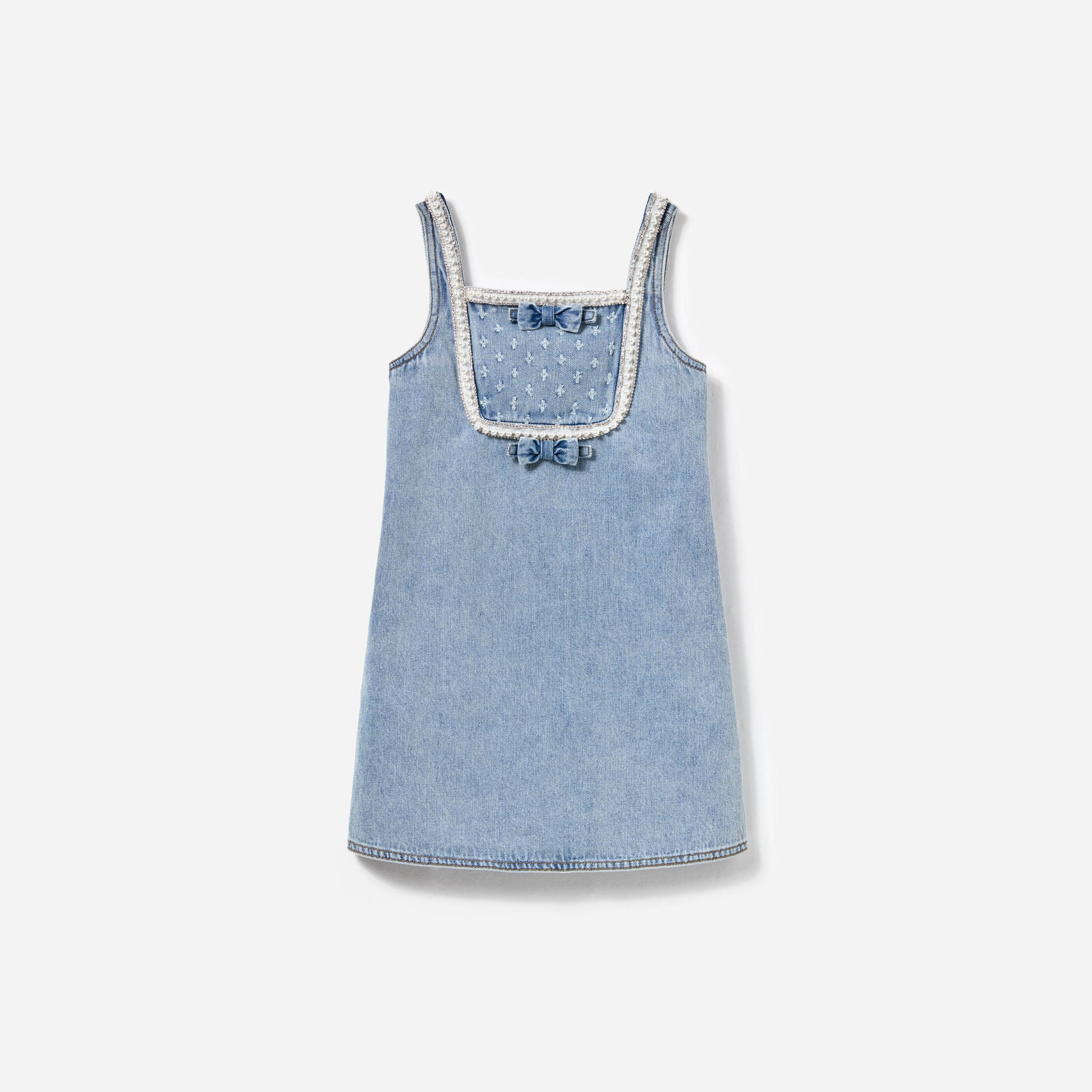 Front view of a woman wearing the Light Blue Denim Dress