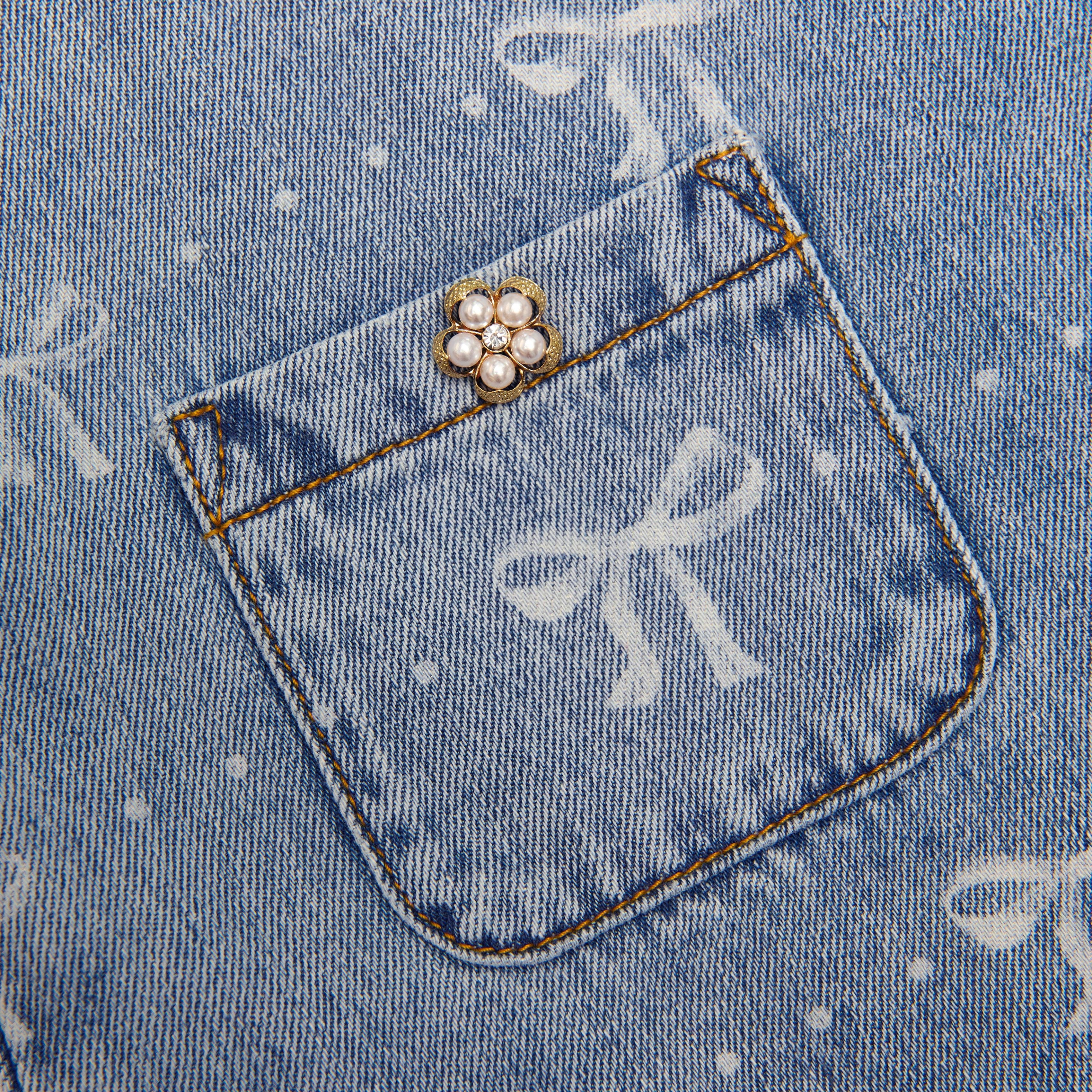 라이트 블루 리본 데님 드레스