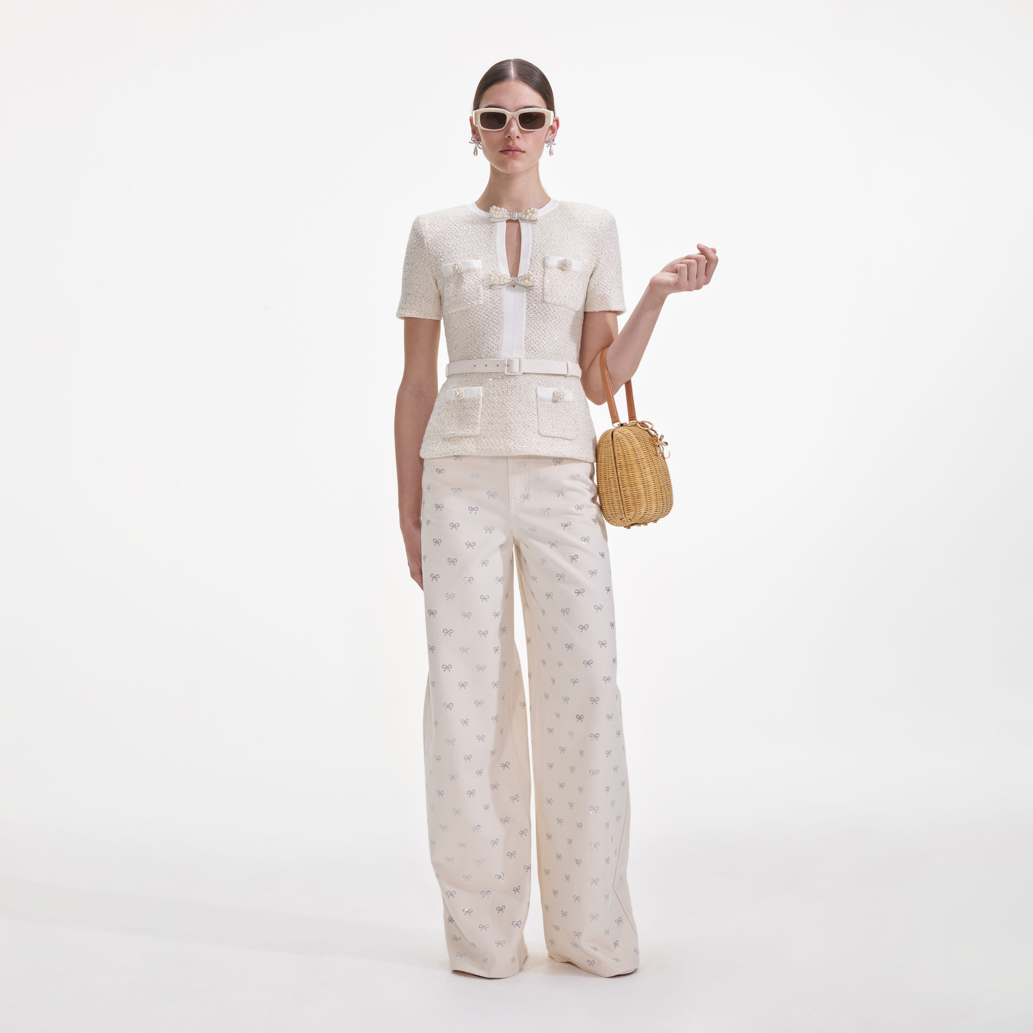 Cream Sequin Knit Top – self-portrait