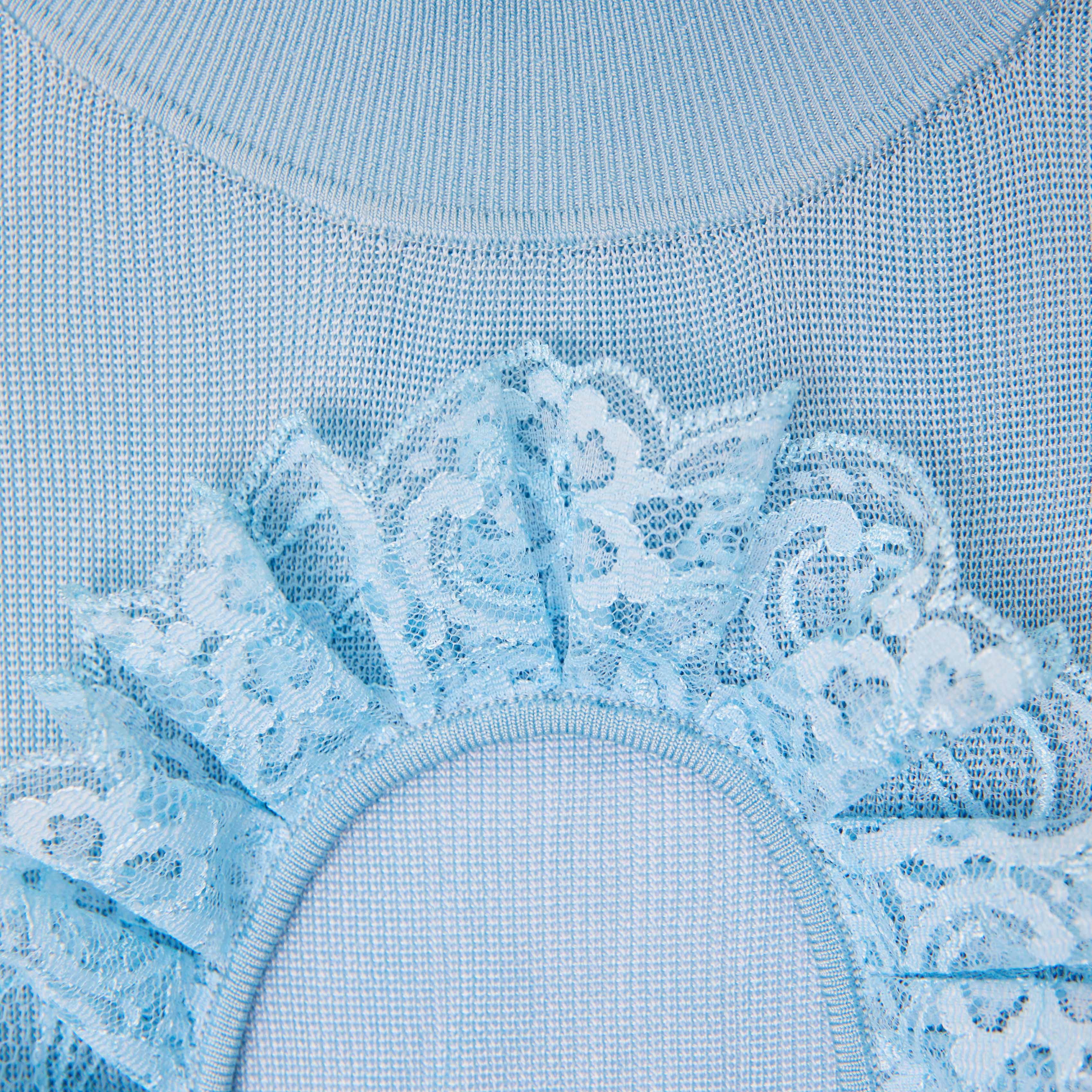 블루 니트 컷아웃 맥시 드레스