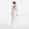 White Lace Satin Long Sleeve Maxi Dress