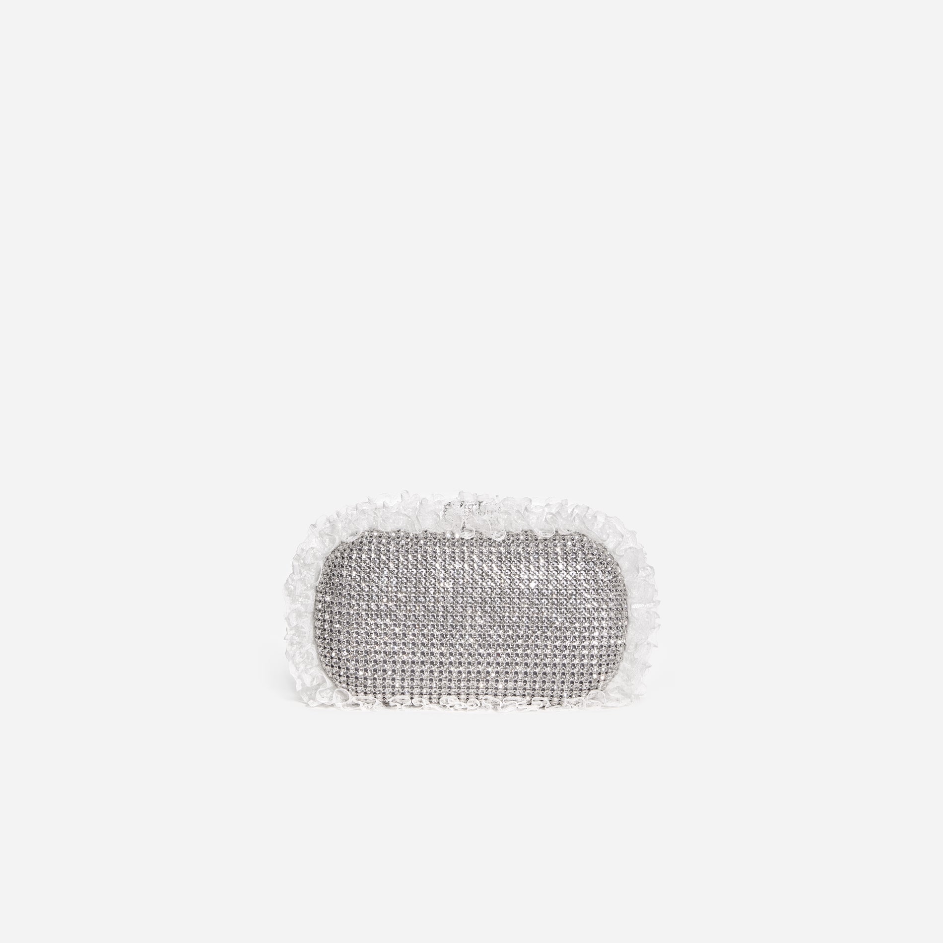 A photo of the Silver Crystal Lace Detail Clutch