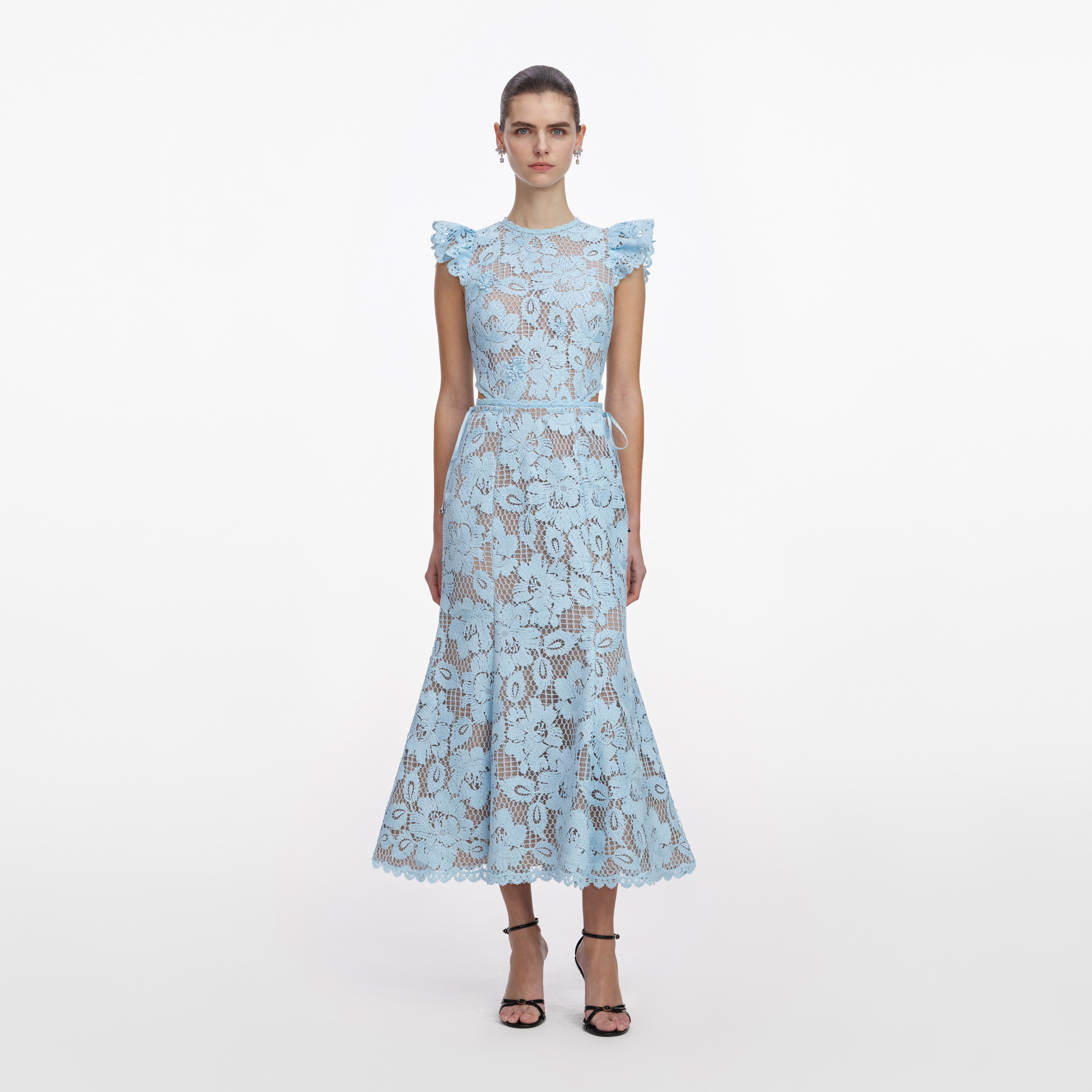Blue Crochet Lace Midi Dress – self-portrait