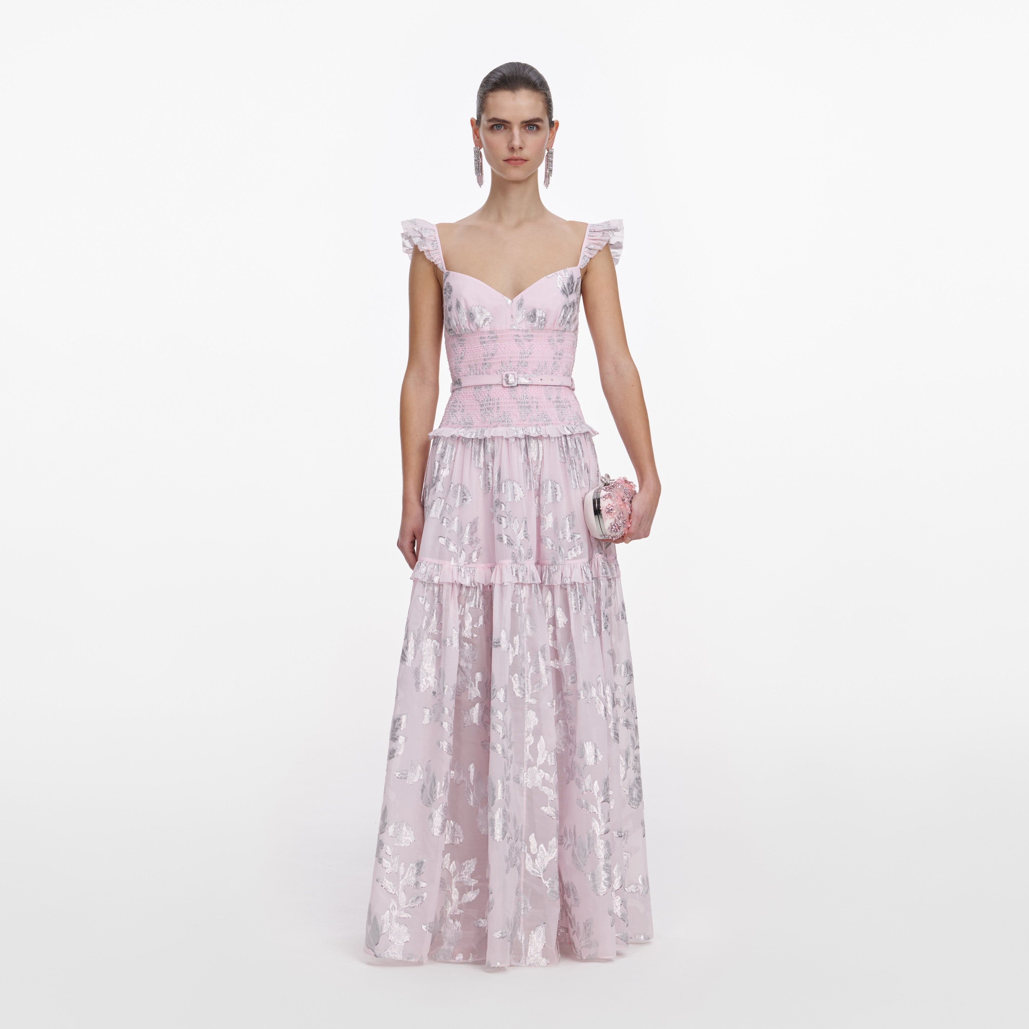 white christmas dresses Pink Georgette Flower Maxi Dress – self-portrait main image 1
