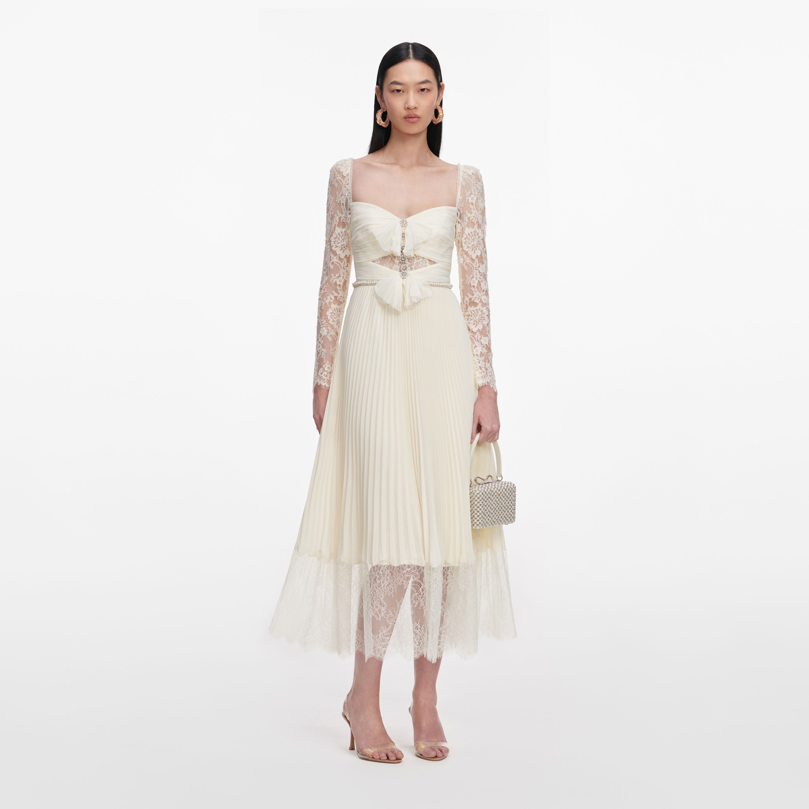 chinese dress ladies Cream Tulle Lace Midi Dress – self-portrait-US main image 1