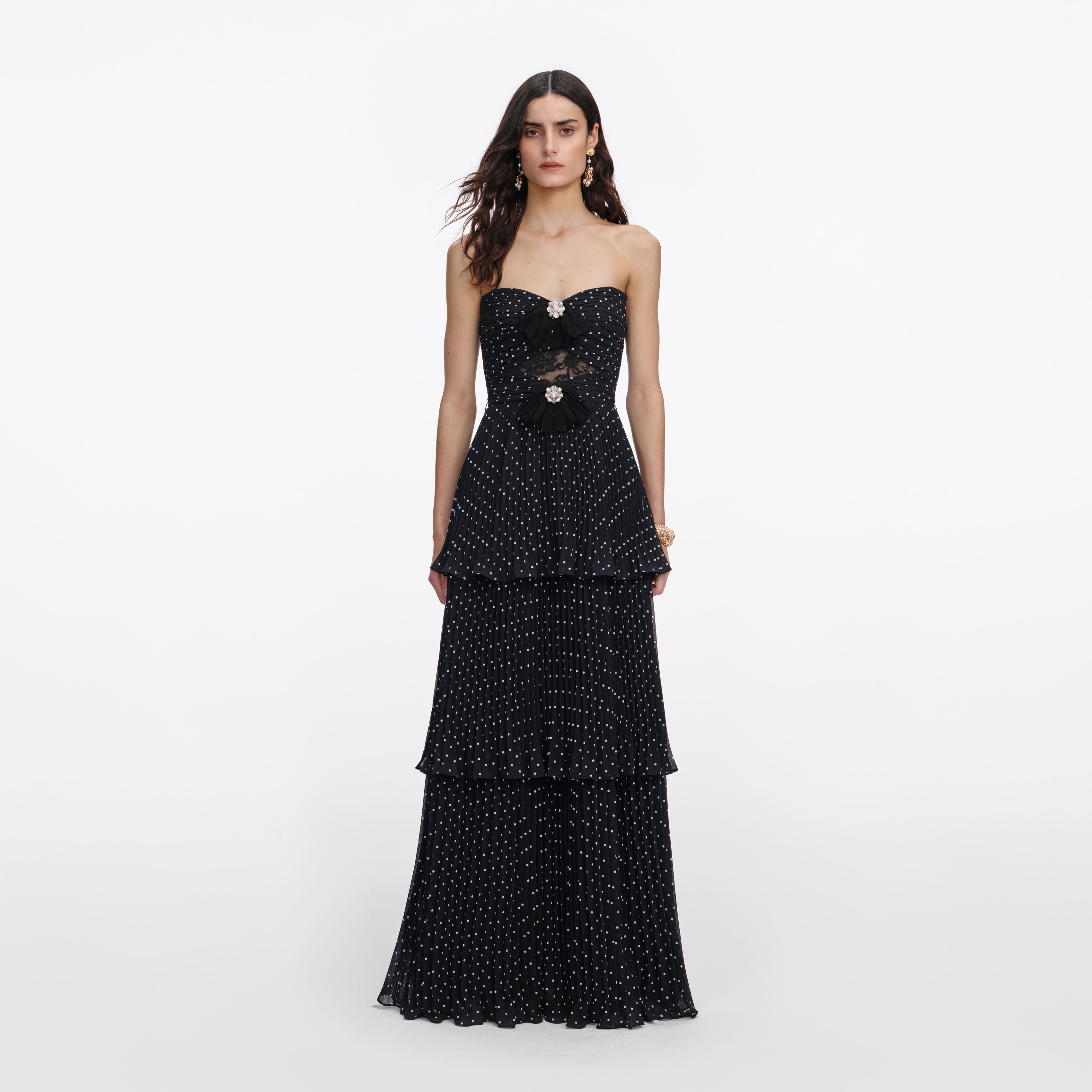 Black Polka Dot Tiered Maxi Dress self-portrait Black Polka Dot Tiered Maxi Dress self-portrait