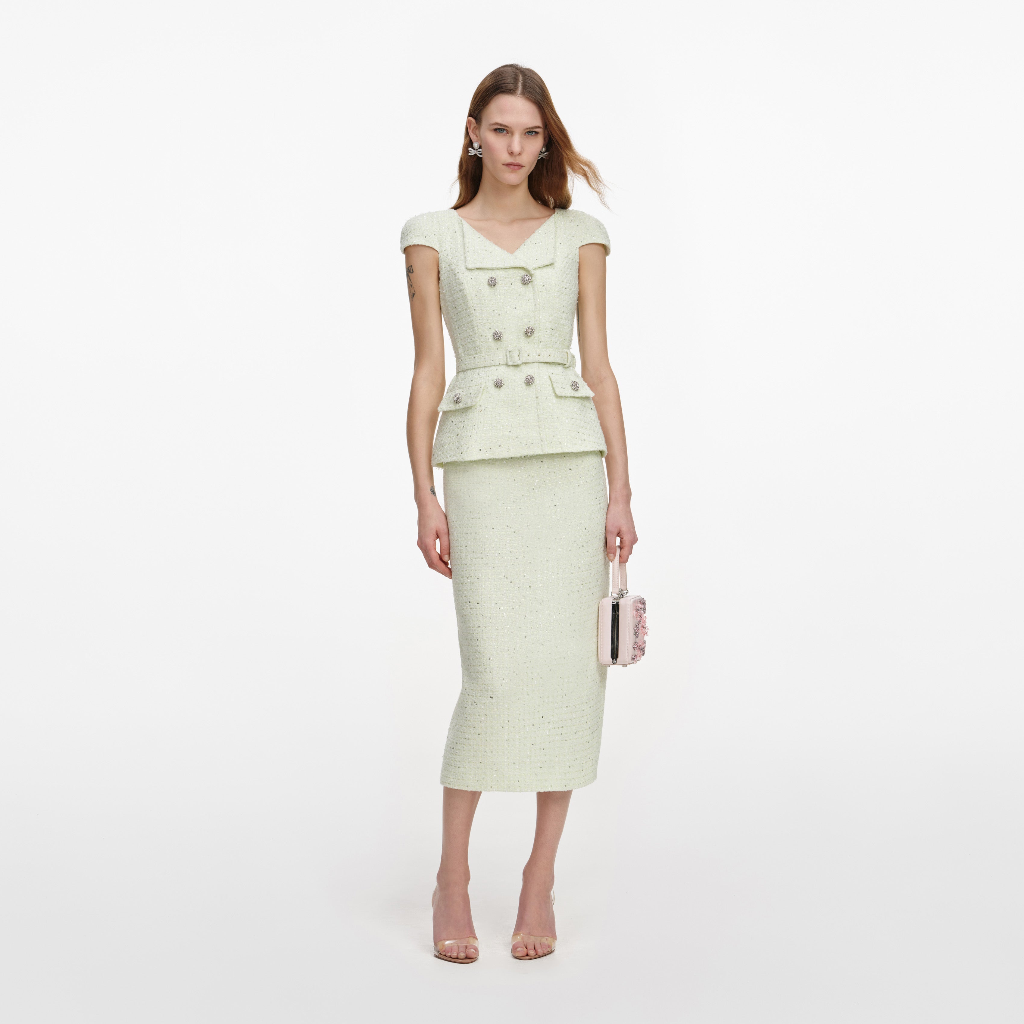 Lime Boucle Midi Dress