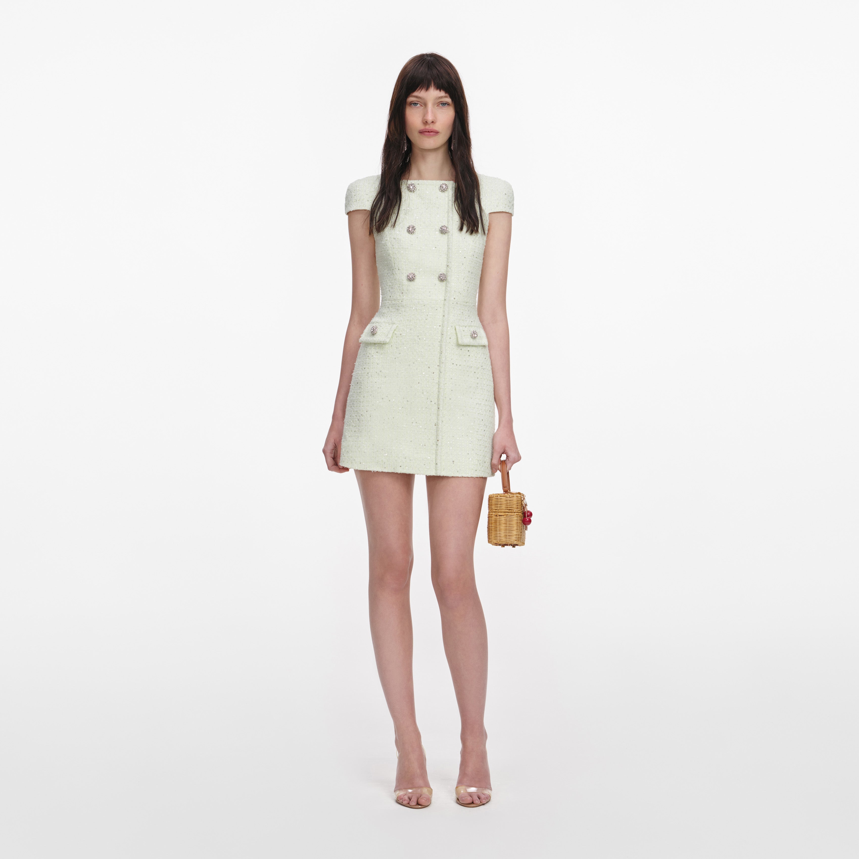 Lime Boucle Mini Dress – self-portrait