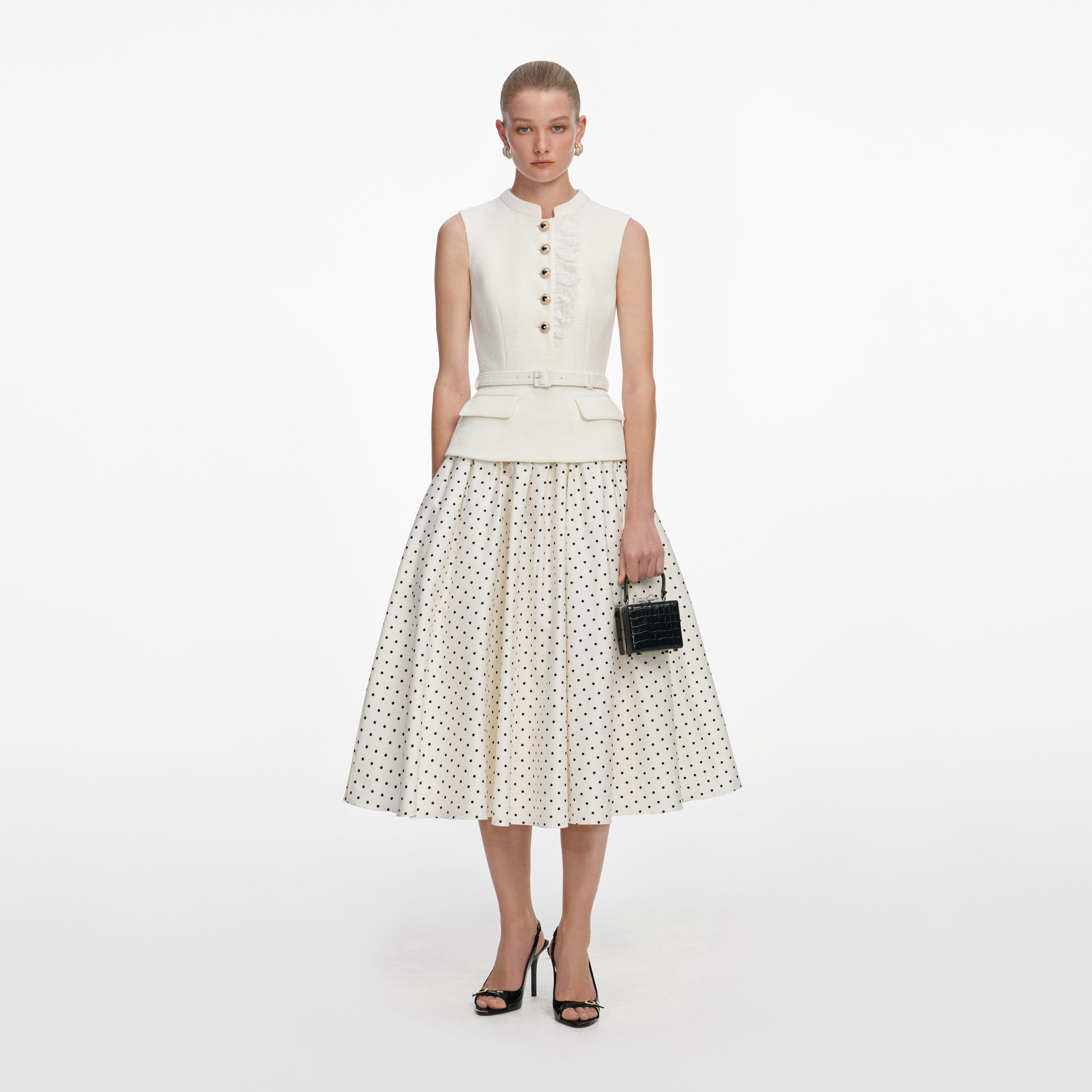 Cream Boucle Polka Dot Midi Dress – self-portrait
