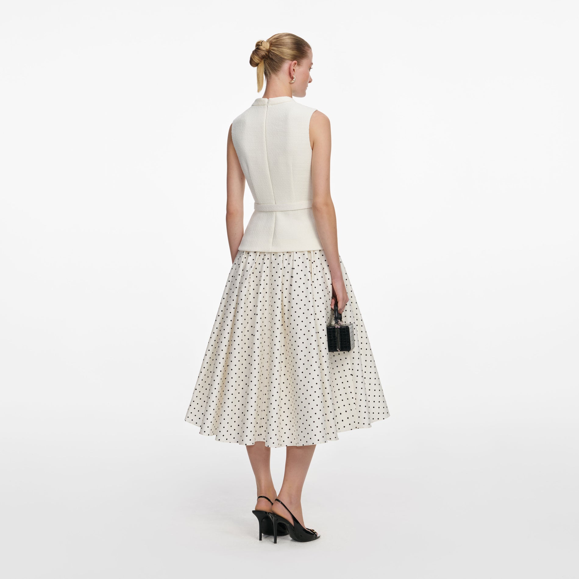 Cream Boucle Polka Dot Midi Dress