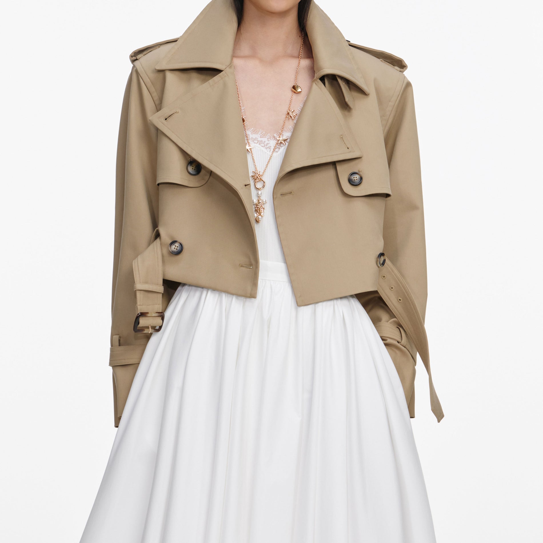 Beige Cropped Trench Jacket