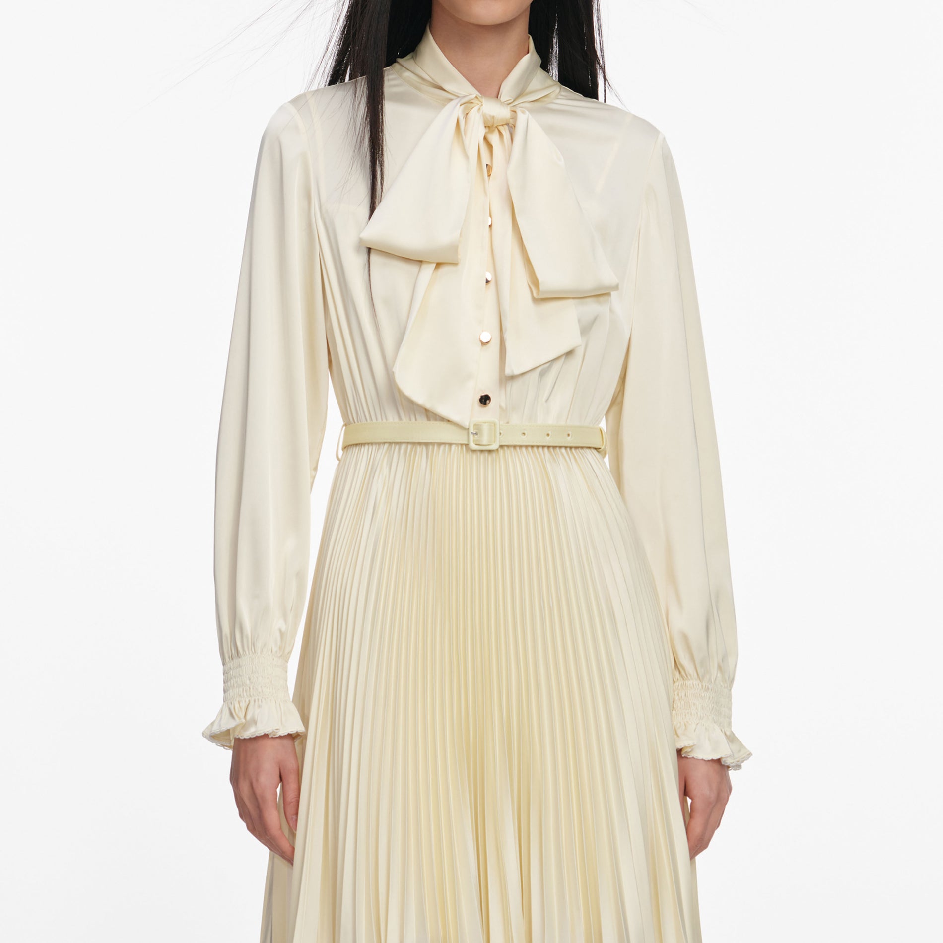 Yellow Satin Lace Midi Dress