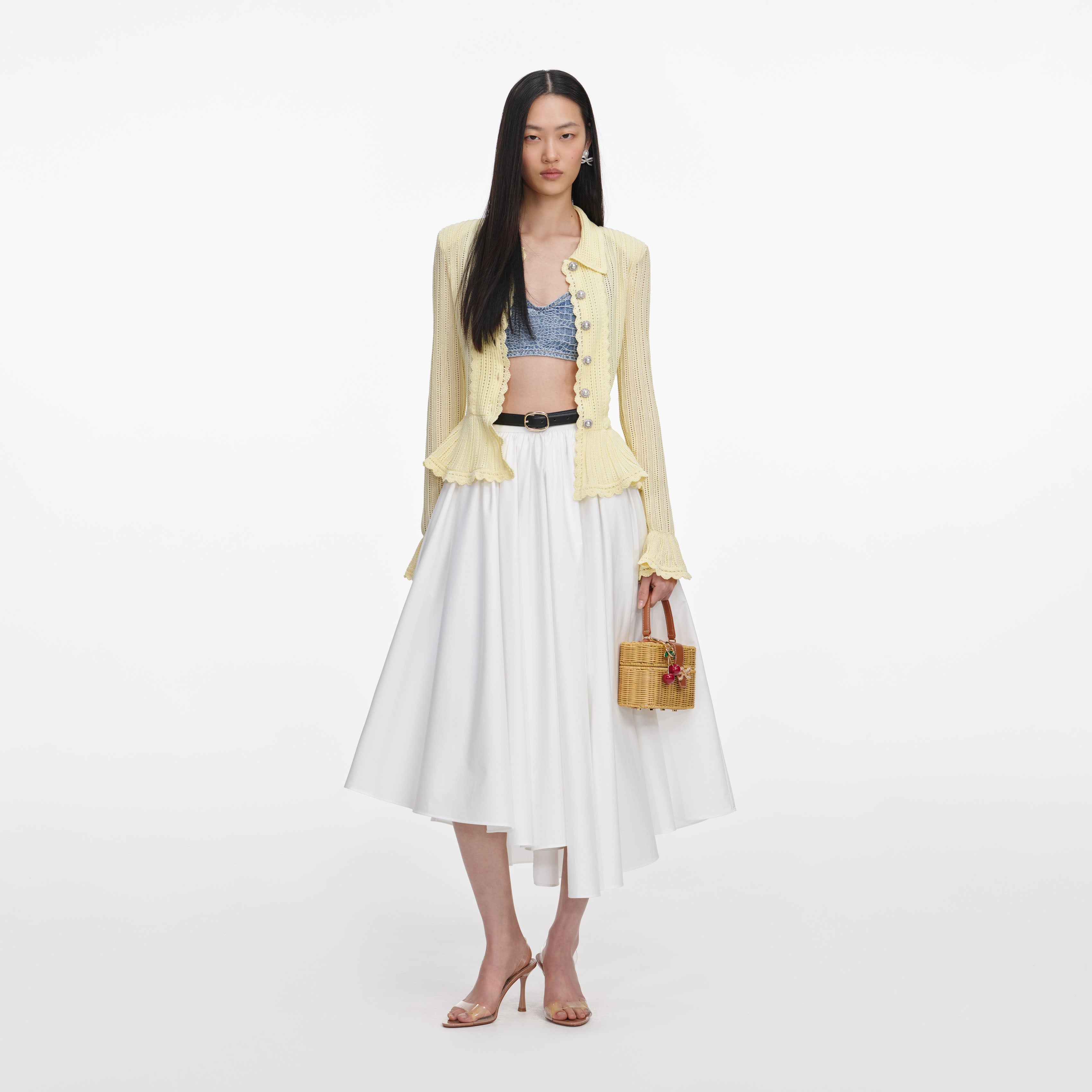 Yellow Pointelle Cardigan – self-portrait