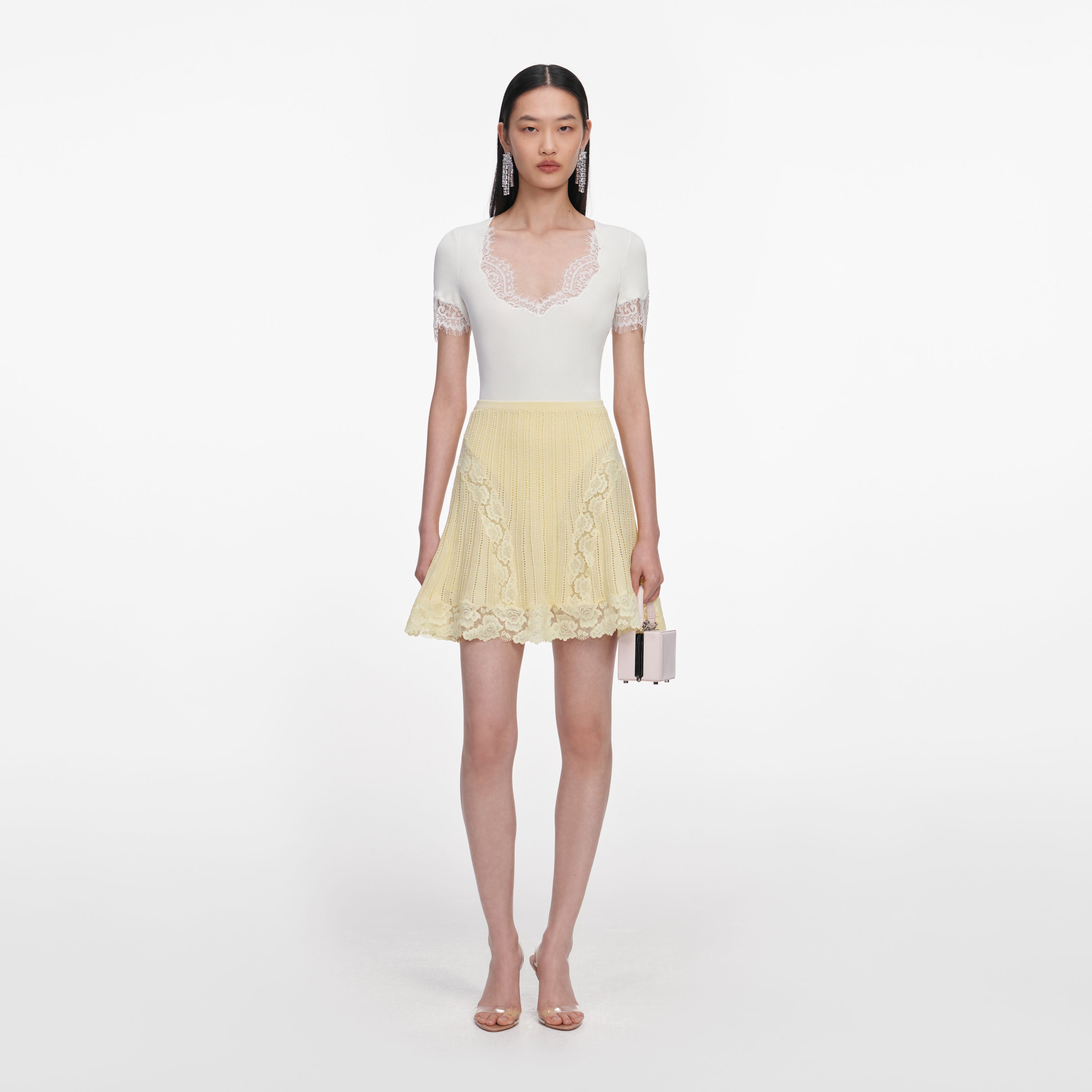 Yellow Pointelle Knit Mini Skirt