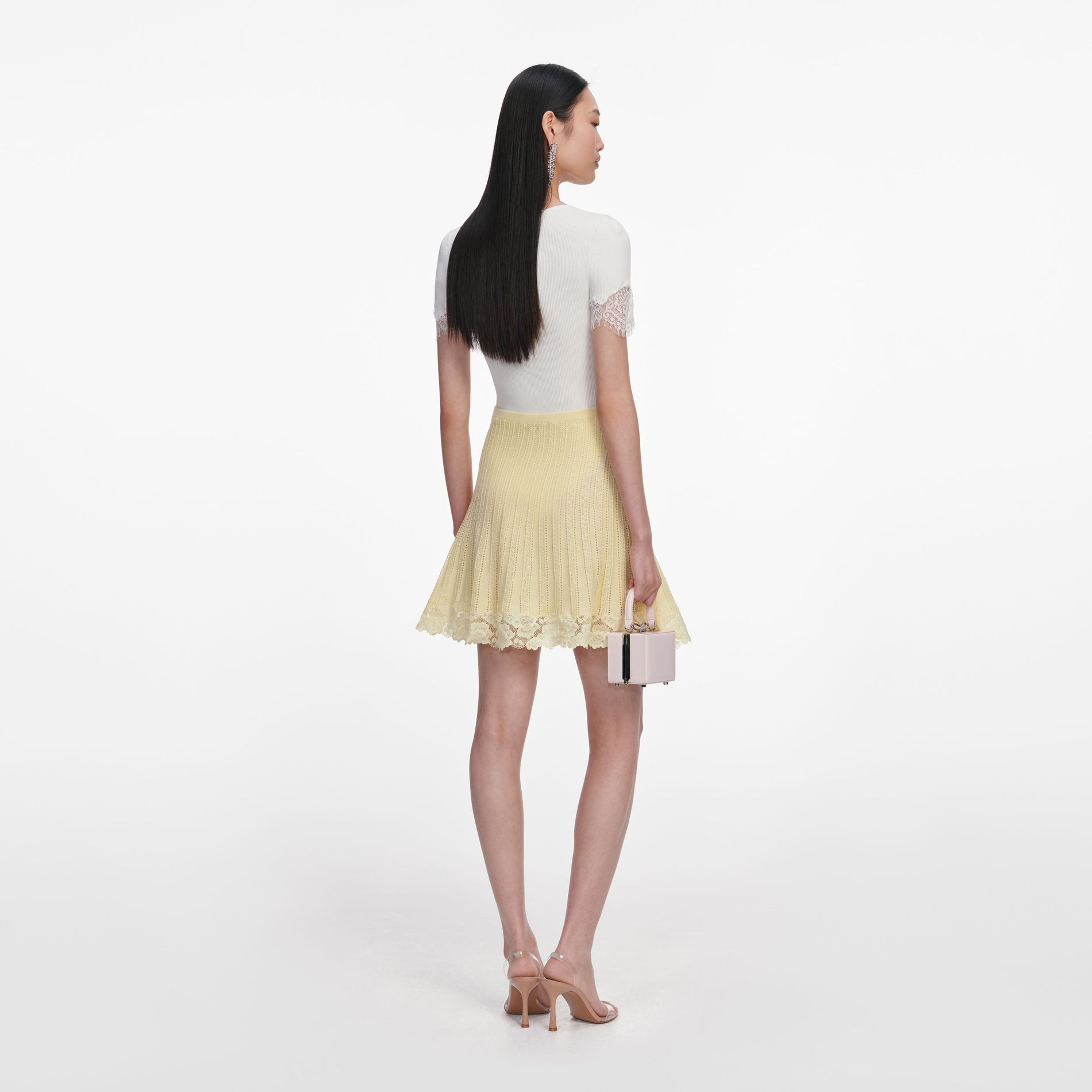 Yellow Pointelle Knit Mini Skirt
