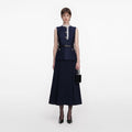 Navy Taffeta Contrast Frill Midi Dress