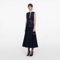 Navy Taffeta Contrast Frill Midi Dress