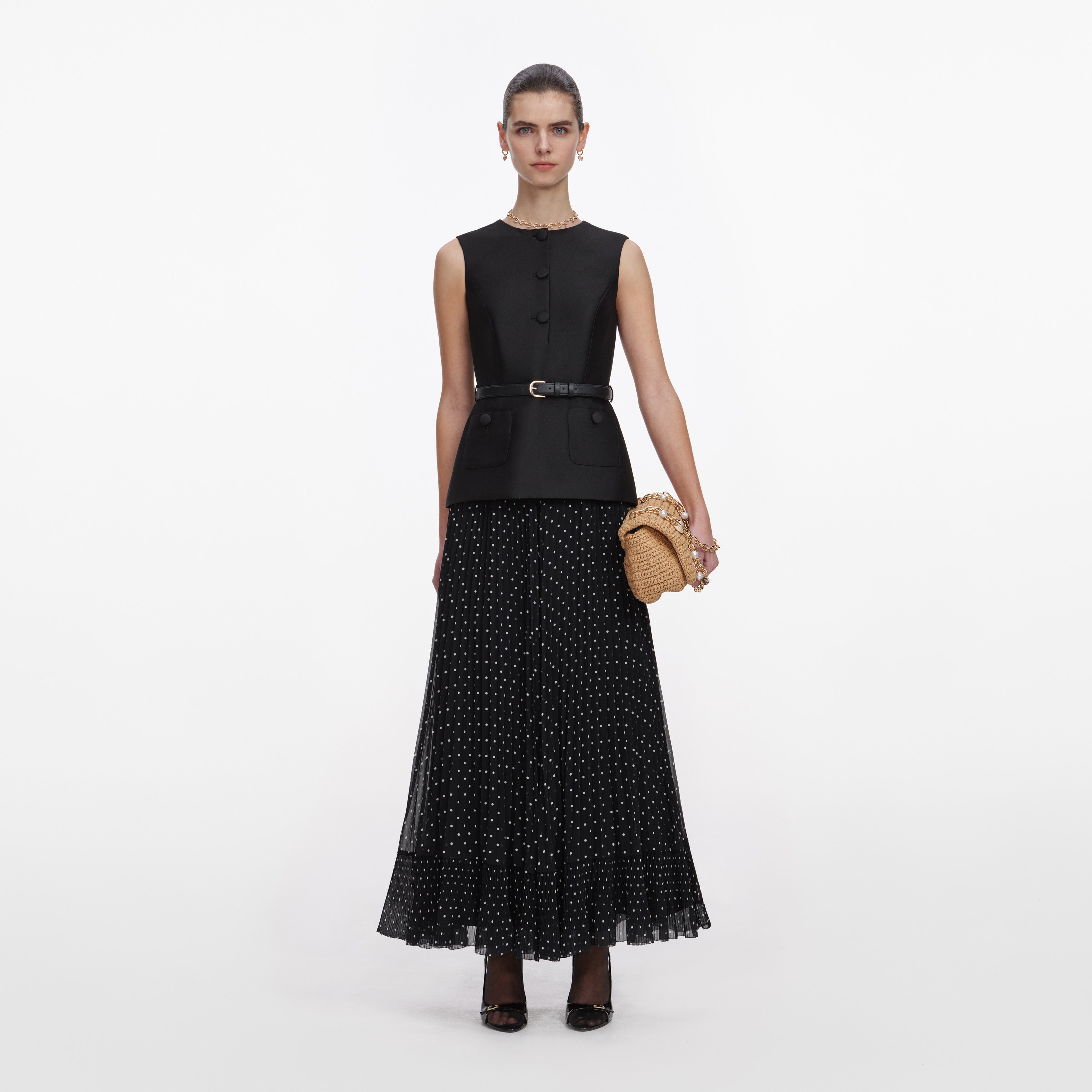 Black Taffeta Polka Dot Midi Dress – self-portrait