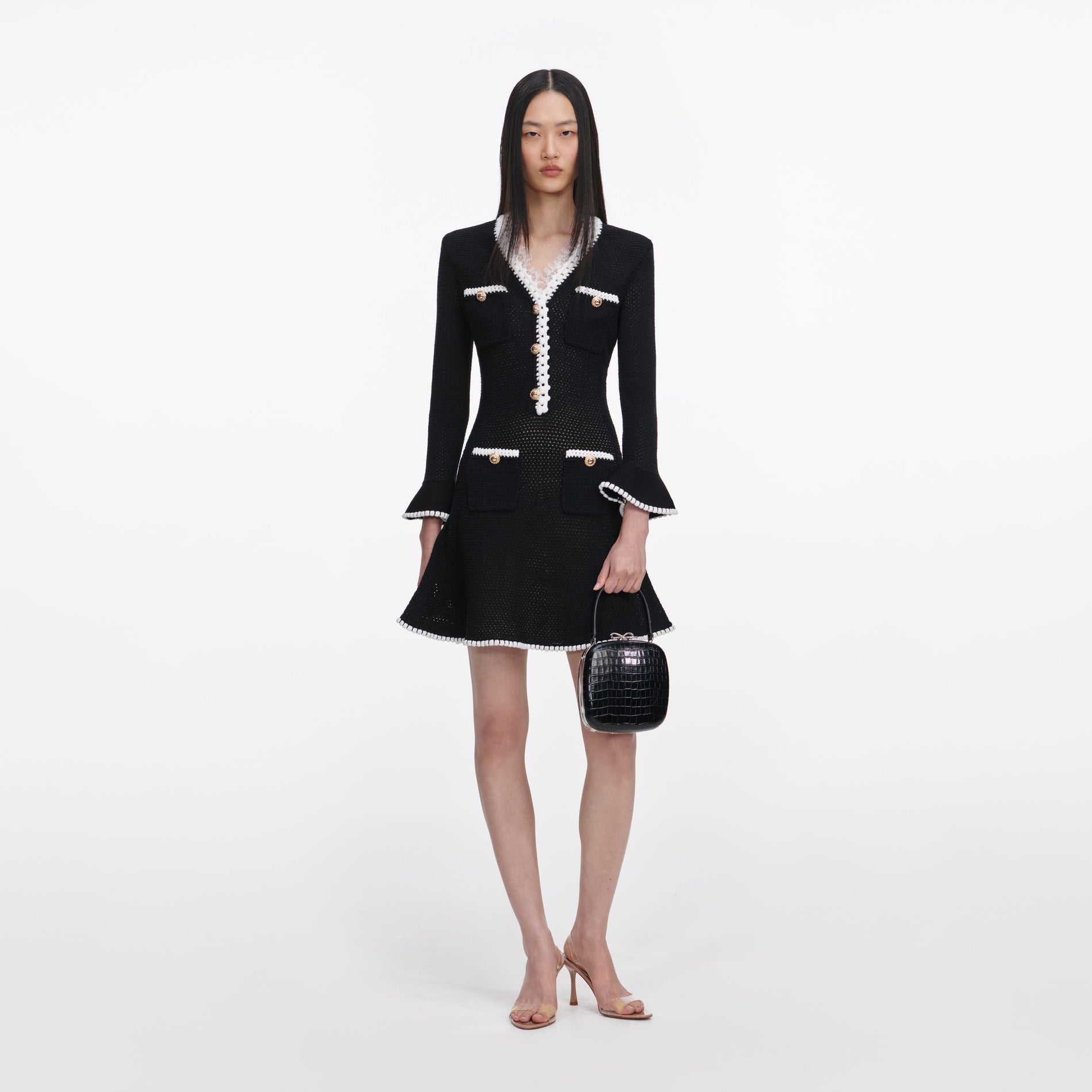 Black Lace Trim Knit Mini Dress