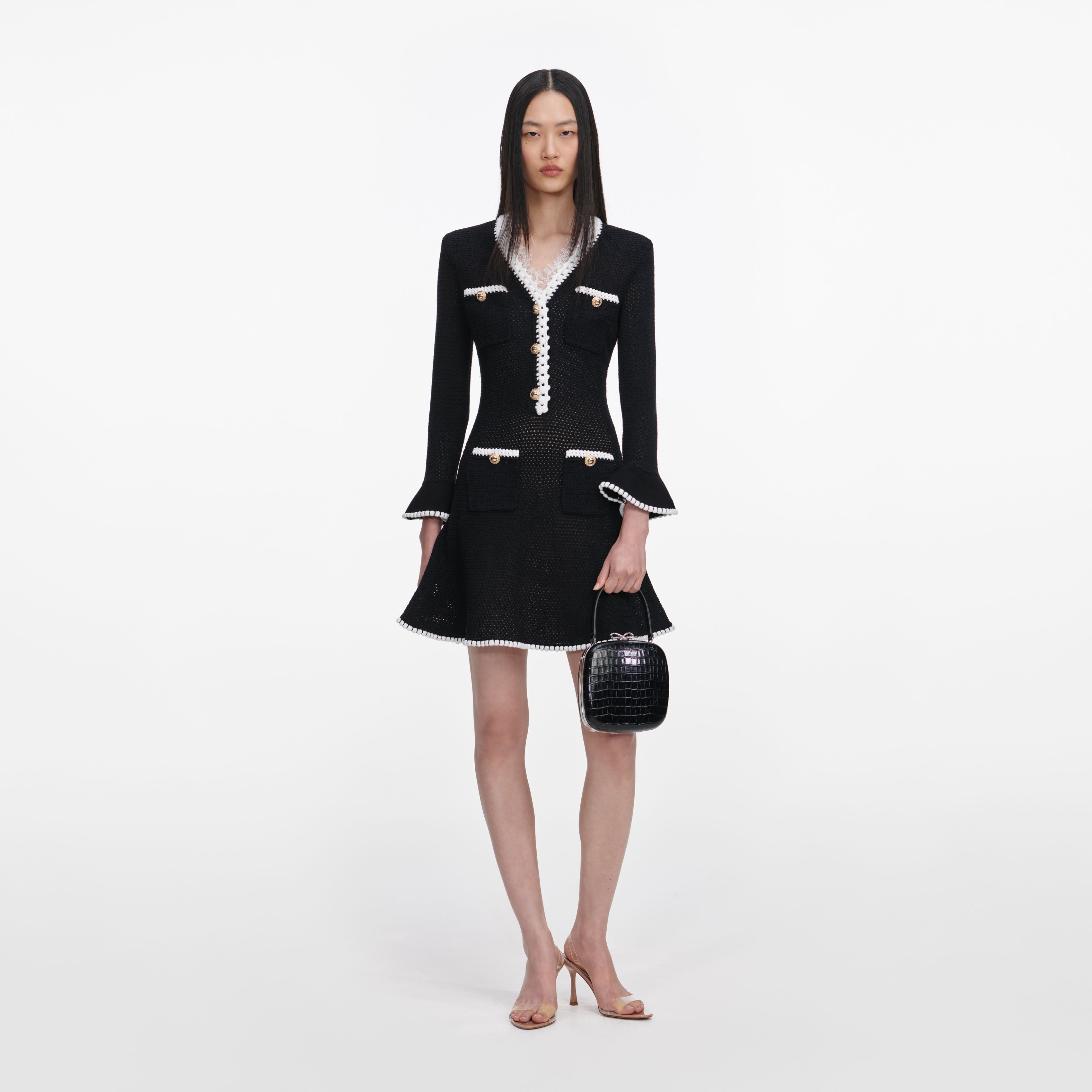 Black Lace Trim Knit Mini Dress