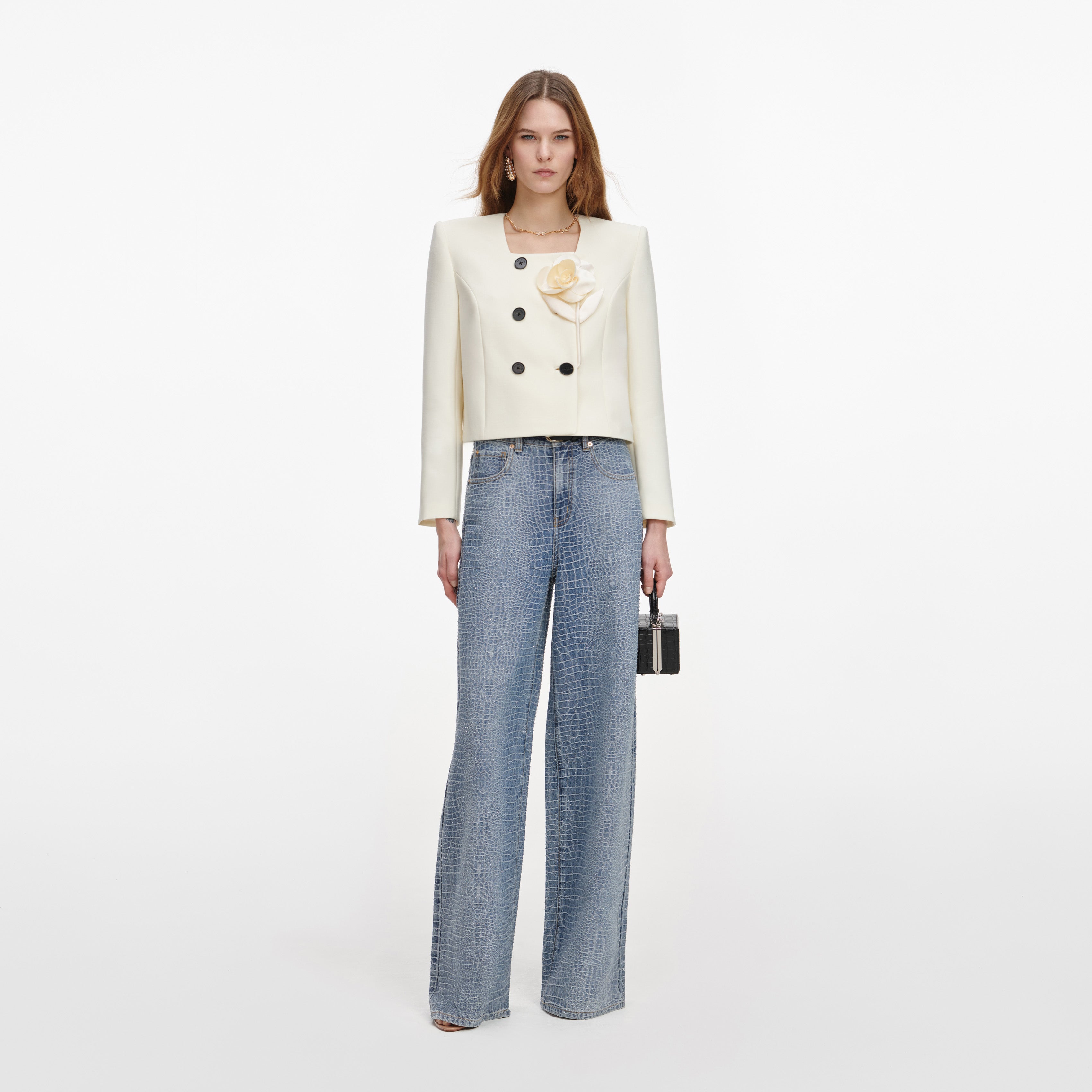 Cream 3D Flower Jacket – self-portrait