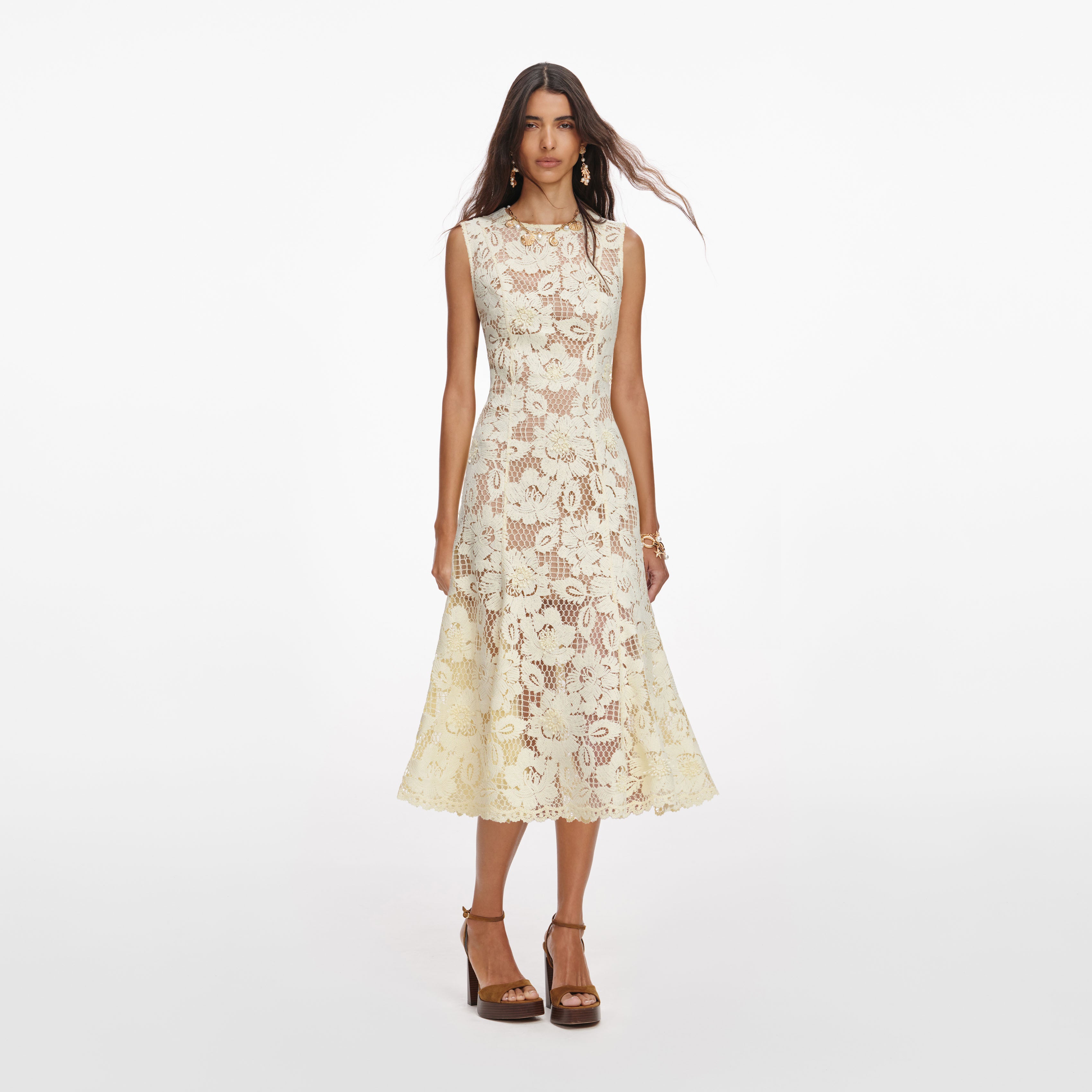 Yellow Crochet Lace Midi Dress – self-portrait