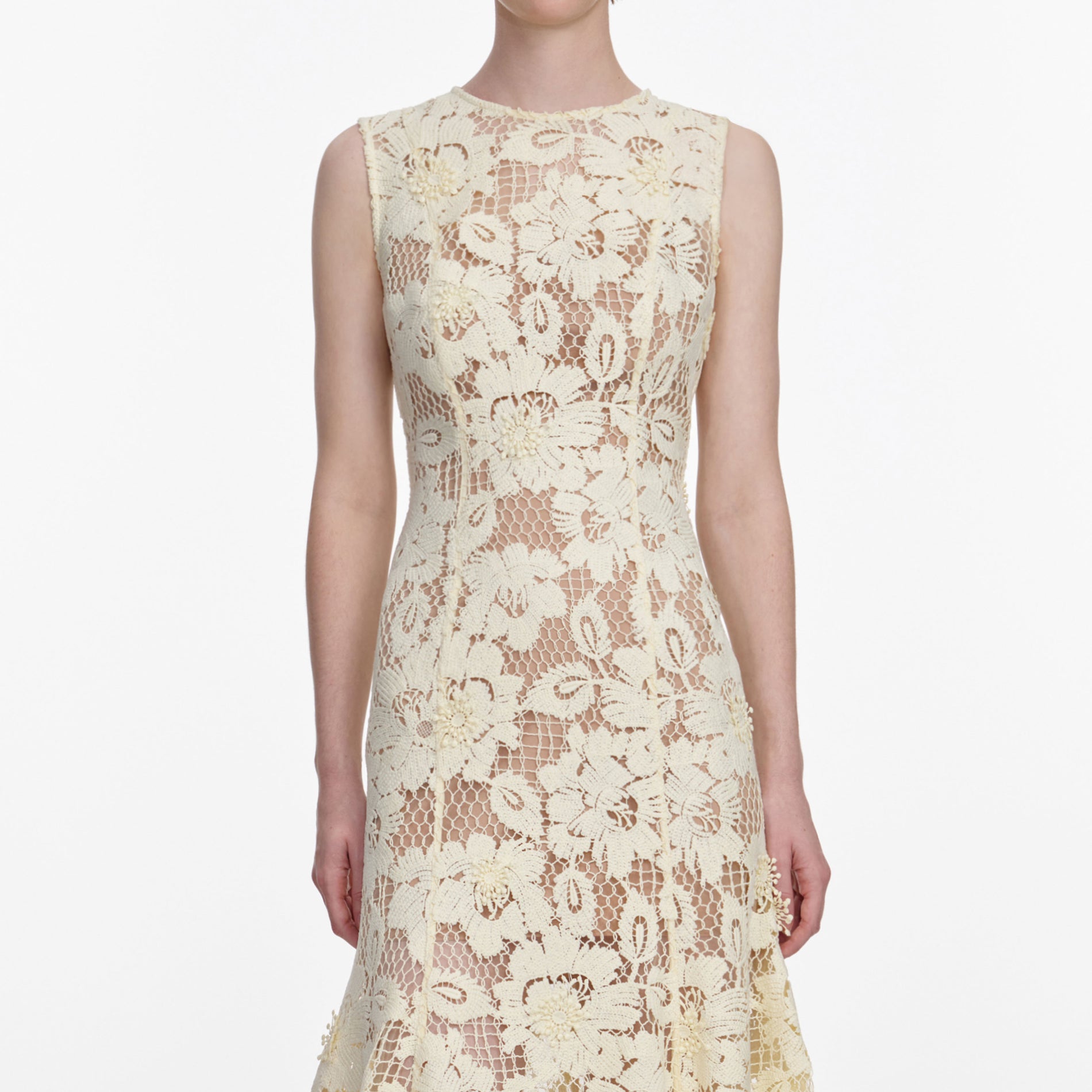 Yellow Crochet Lace Midi Dress