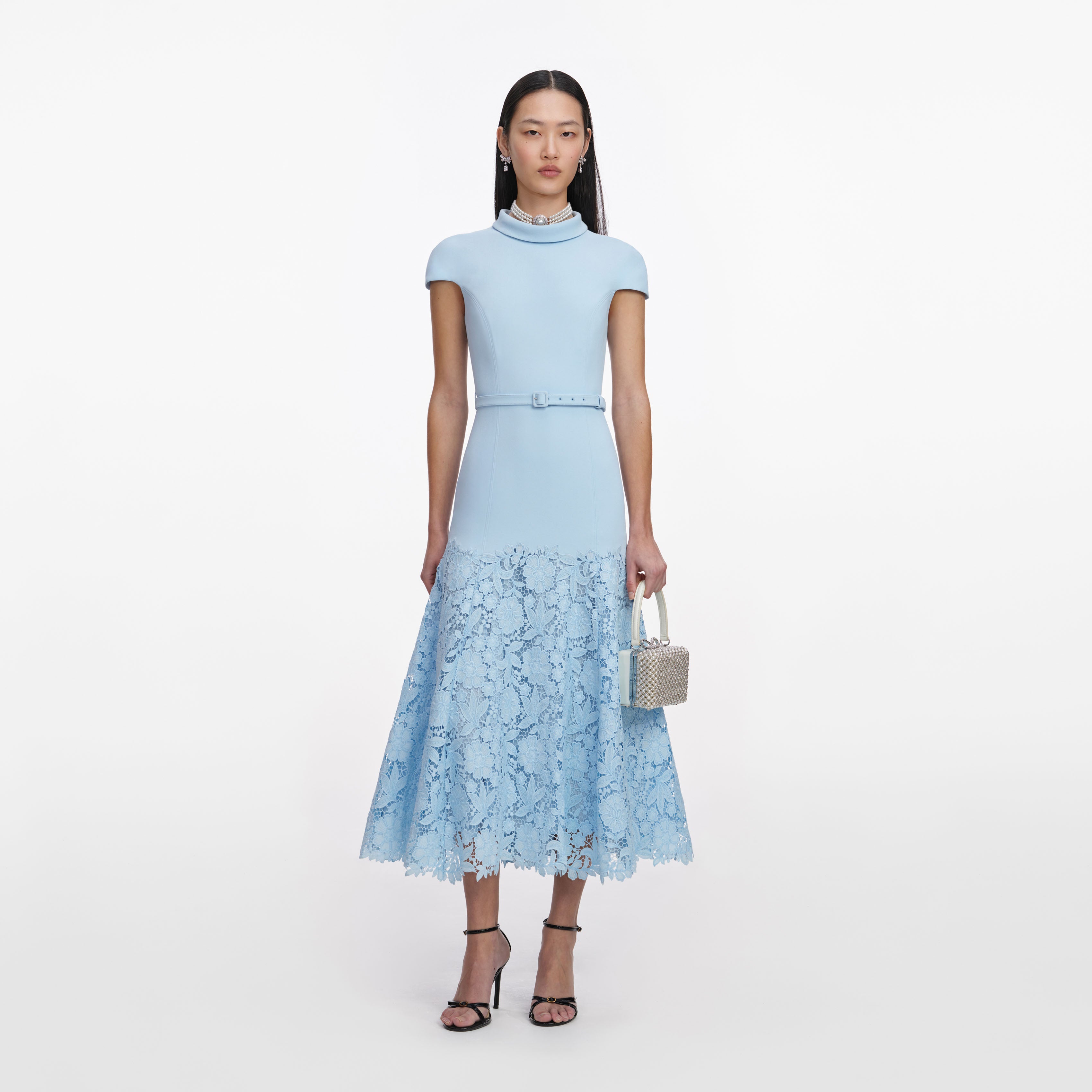 self portrait lace midi dress blue Crepe – self-portrait Black Batwing Maxi Dress, Hott In Stock Fitted style This style SIZE:L / US 10-12