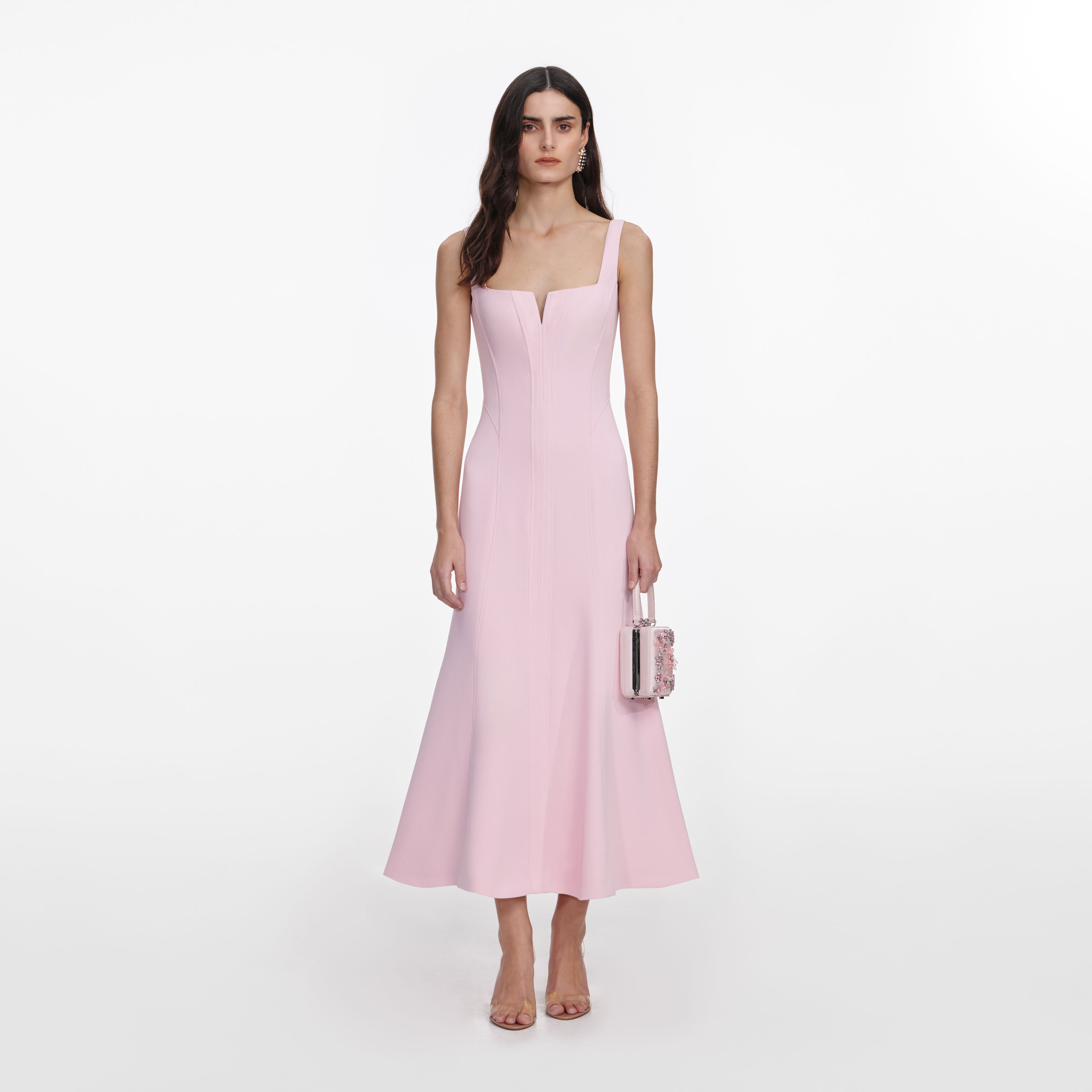 Pink Crepe Midi Dress self-portrait Pink Crepe Midi Dress self-portrait