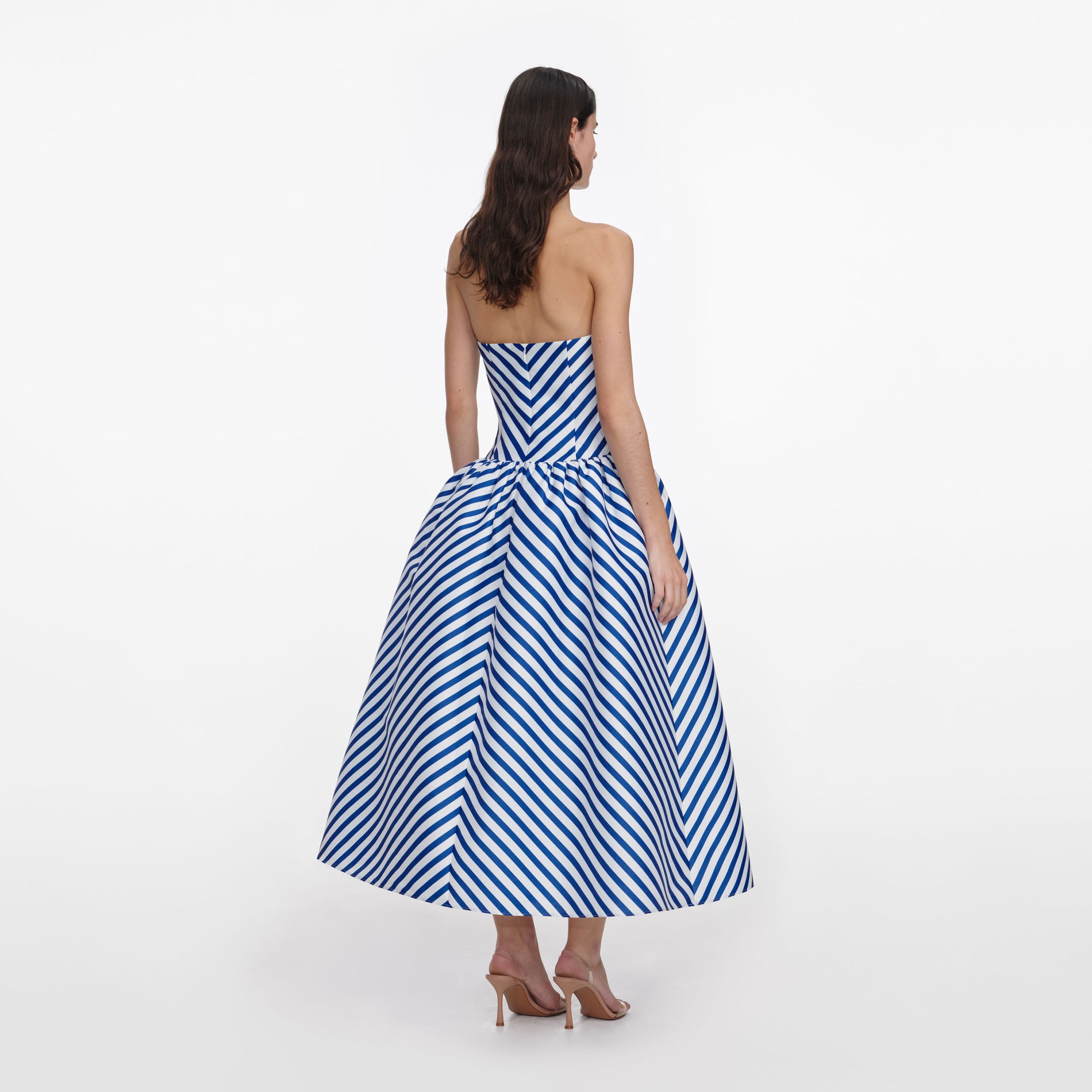 Navy Stripe Taffeta Midi Dress