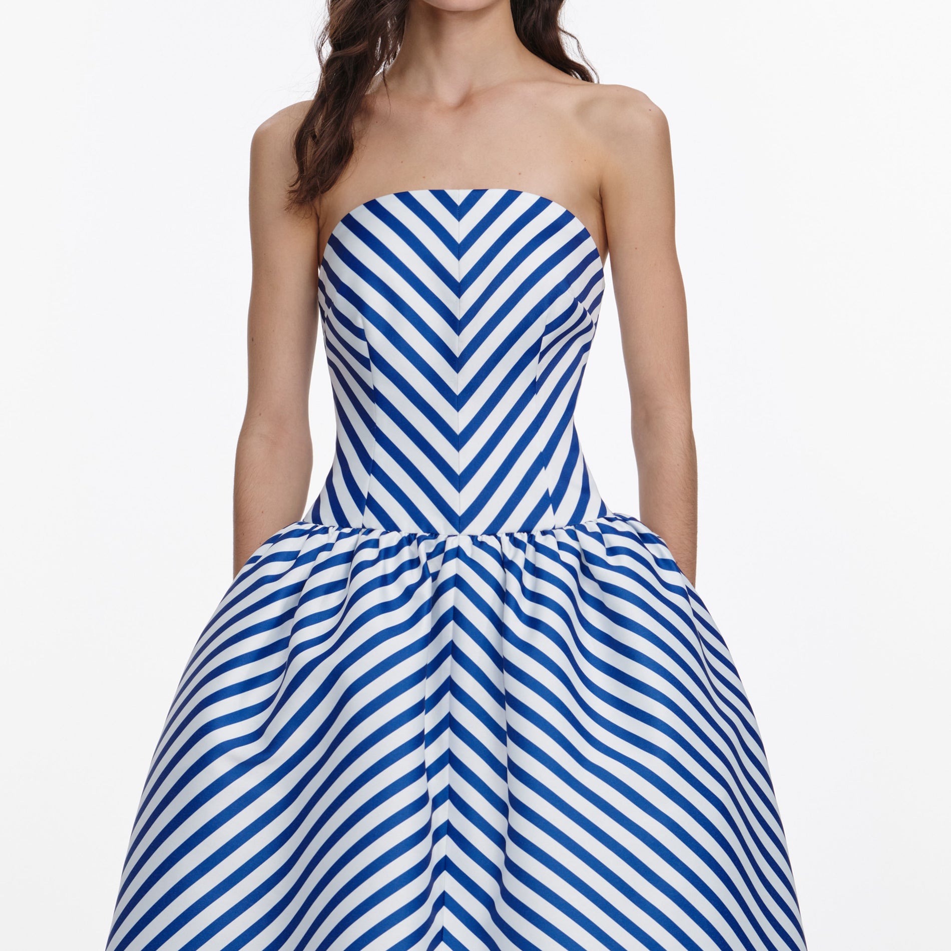 Navy Stripe Taffeta Midi Dress