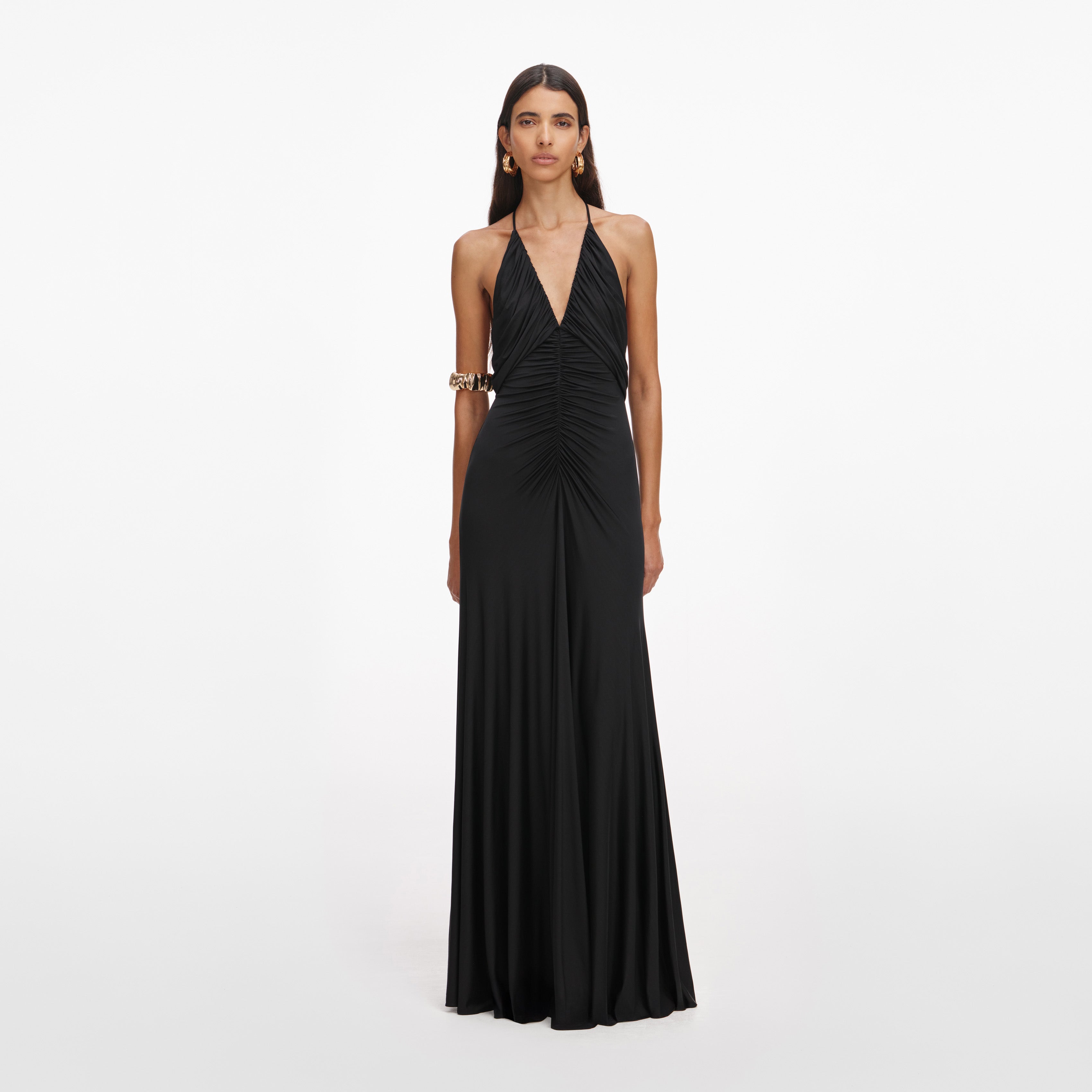 Black Jersey Gathered Maxi Dress self-portrait Black Jersey Gathered Maxi Dress self-portrait