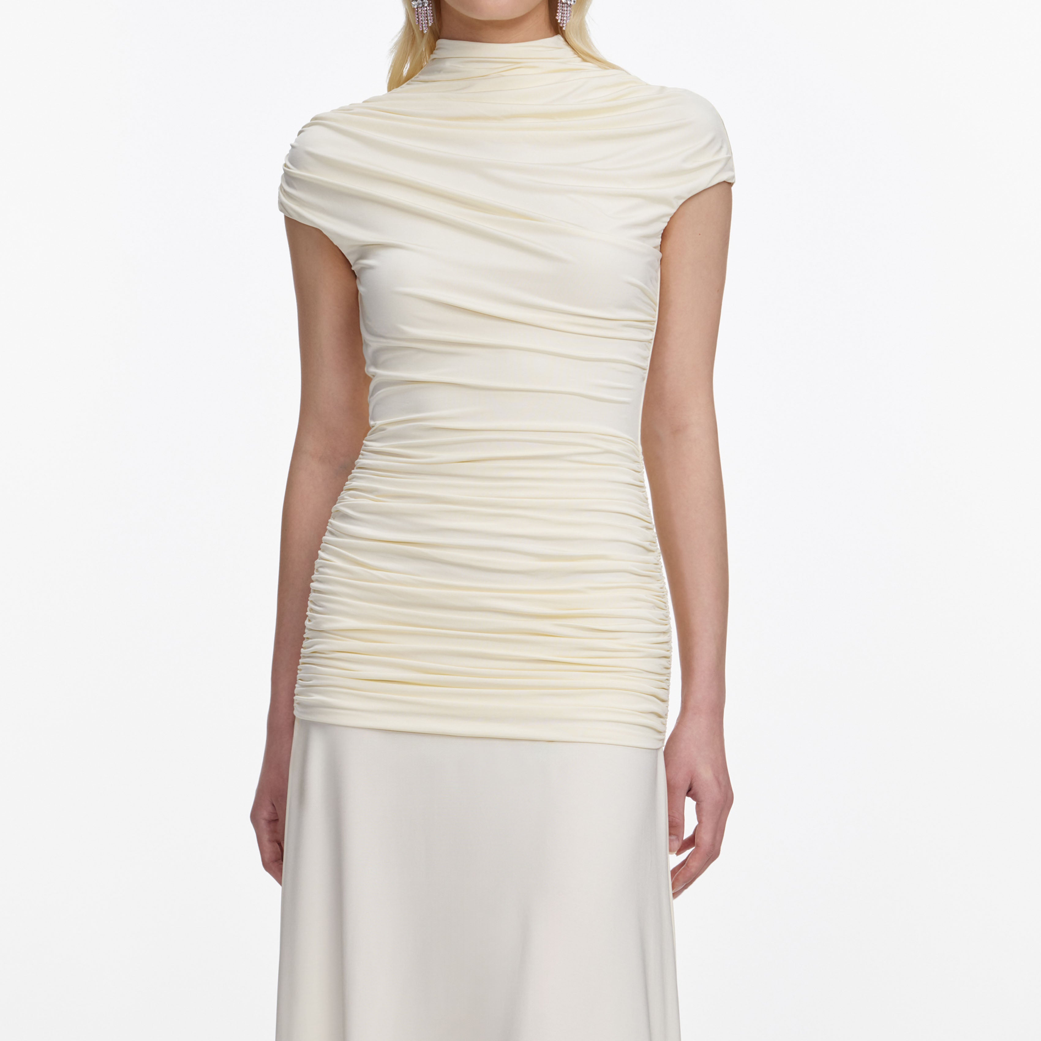 Yellow Jersey Draped Maxi Dress