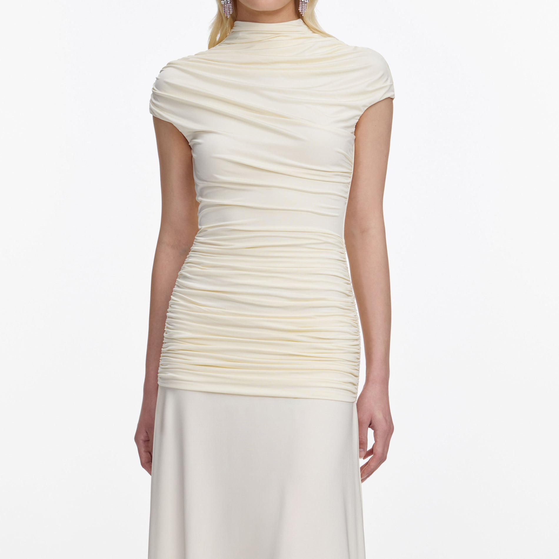 Yellow Jersey Draped Maxi Dress