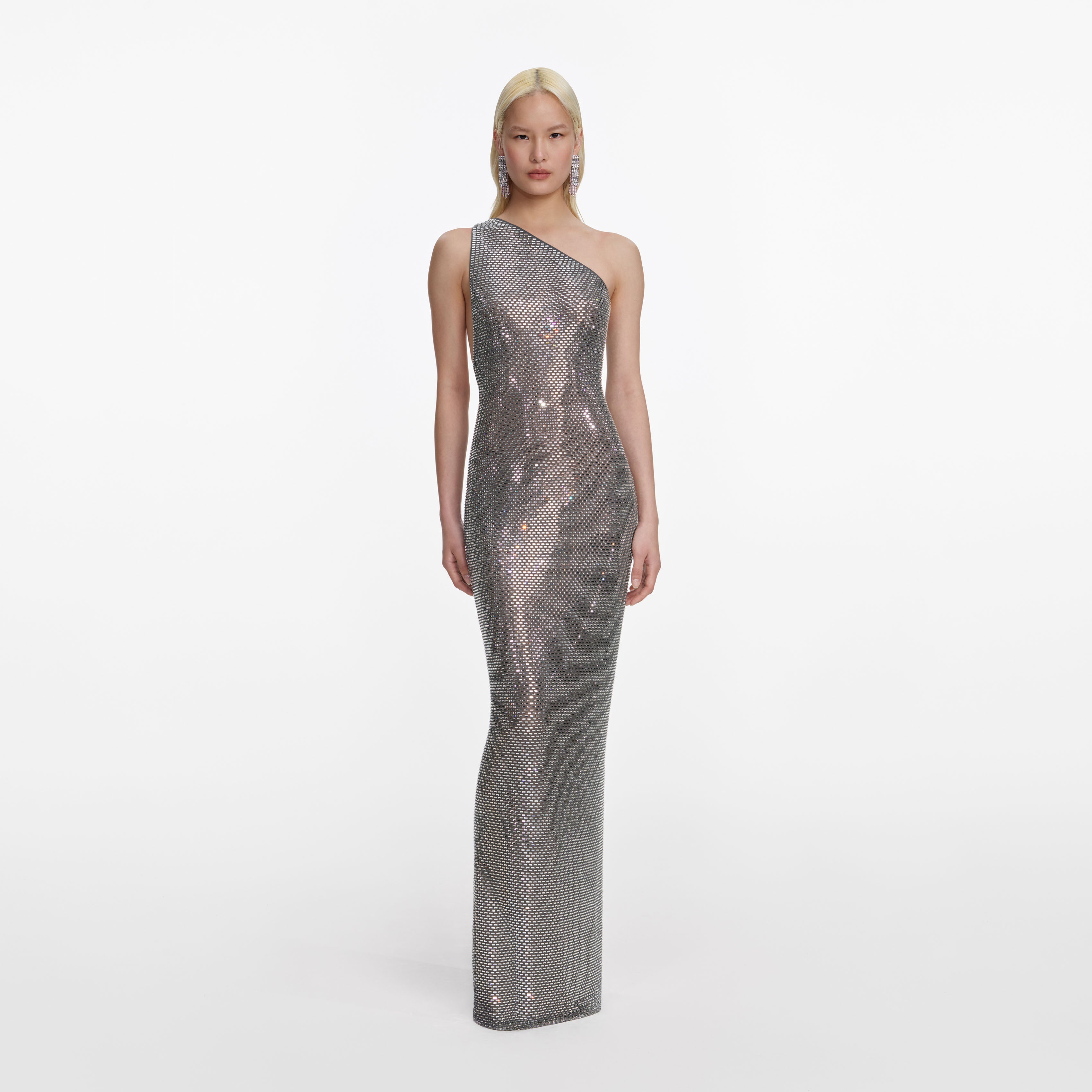 Grey Rhinestone One Shoulder Maxi Dress self-portrait Grey Rhinestone One Shoulder Maxi Dress self-portrait