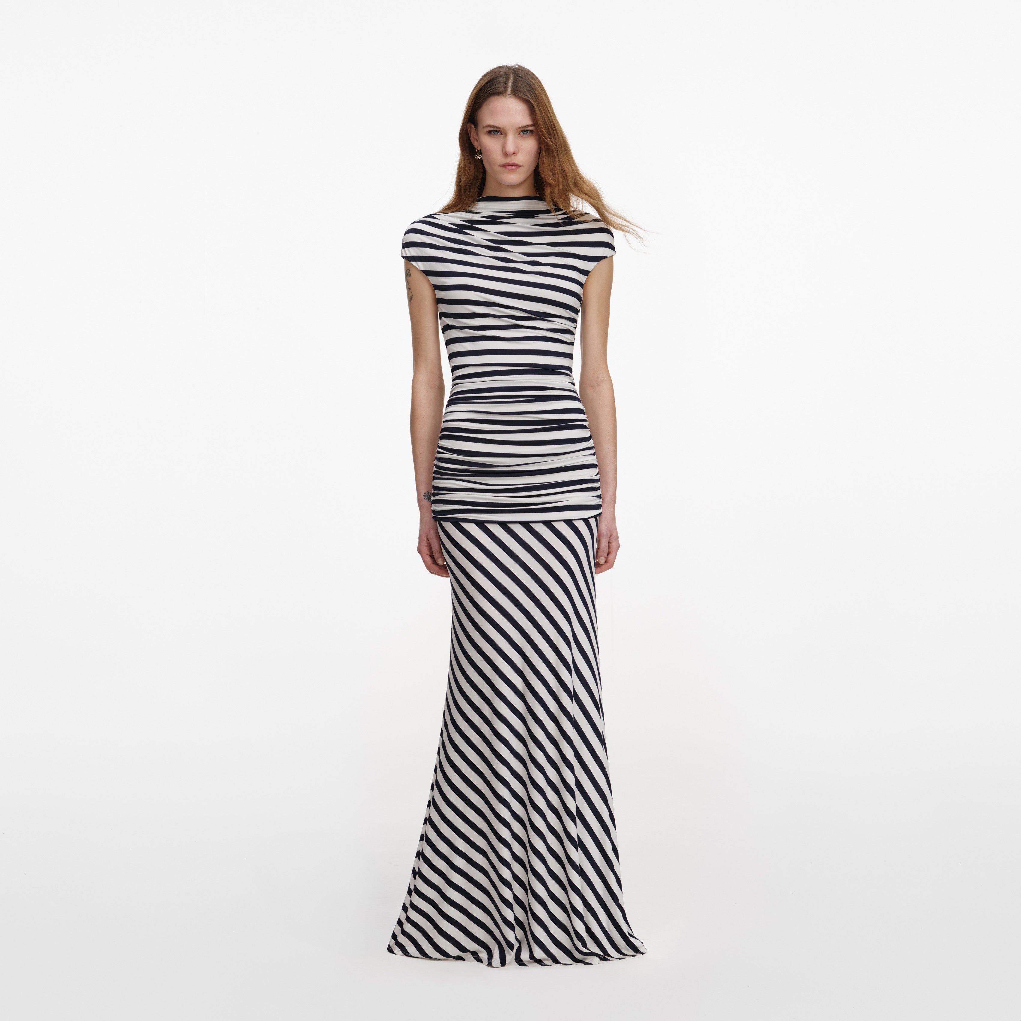 Navy Stripe Jersey Maxi Dress – self-portrait