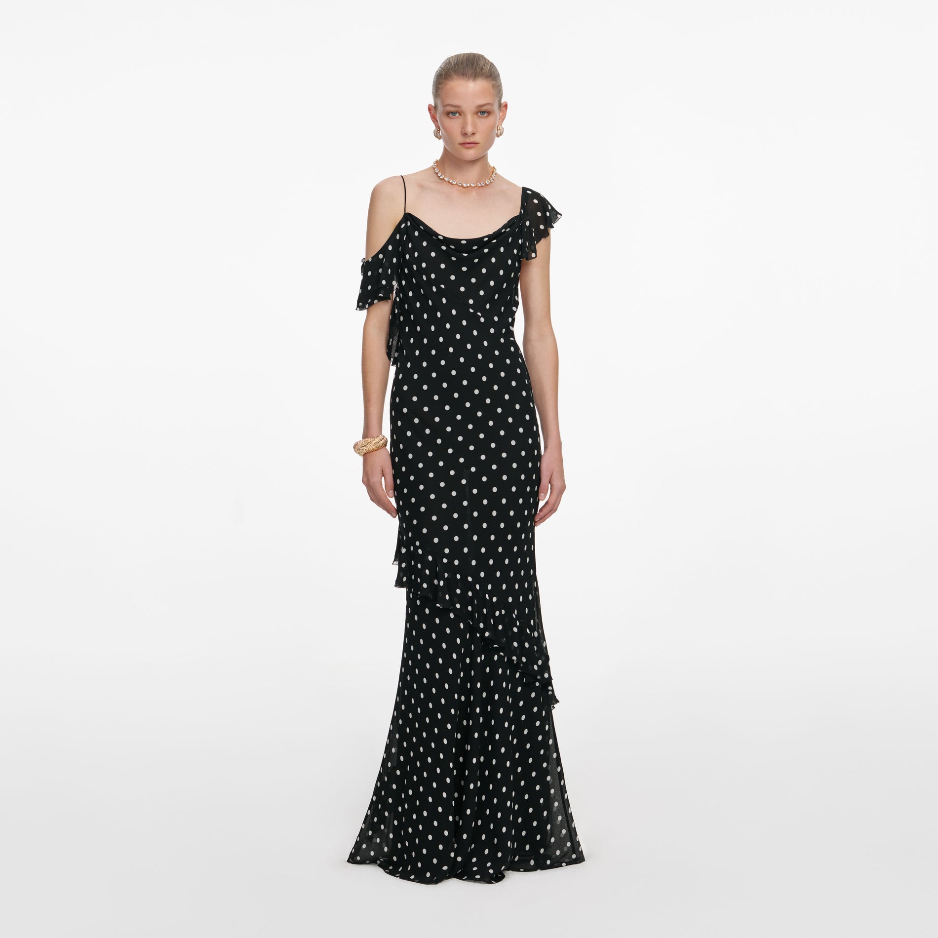 Black Polka Dot Georgette Maxi Dress