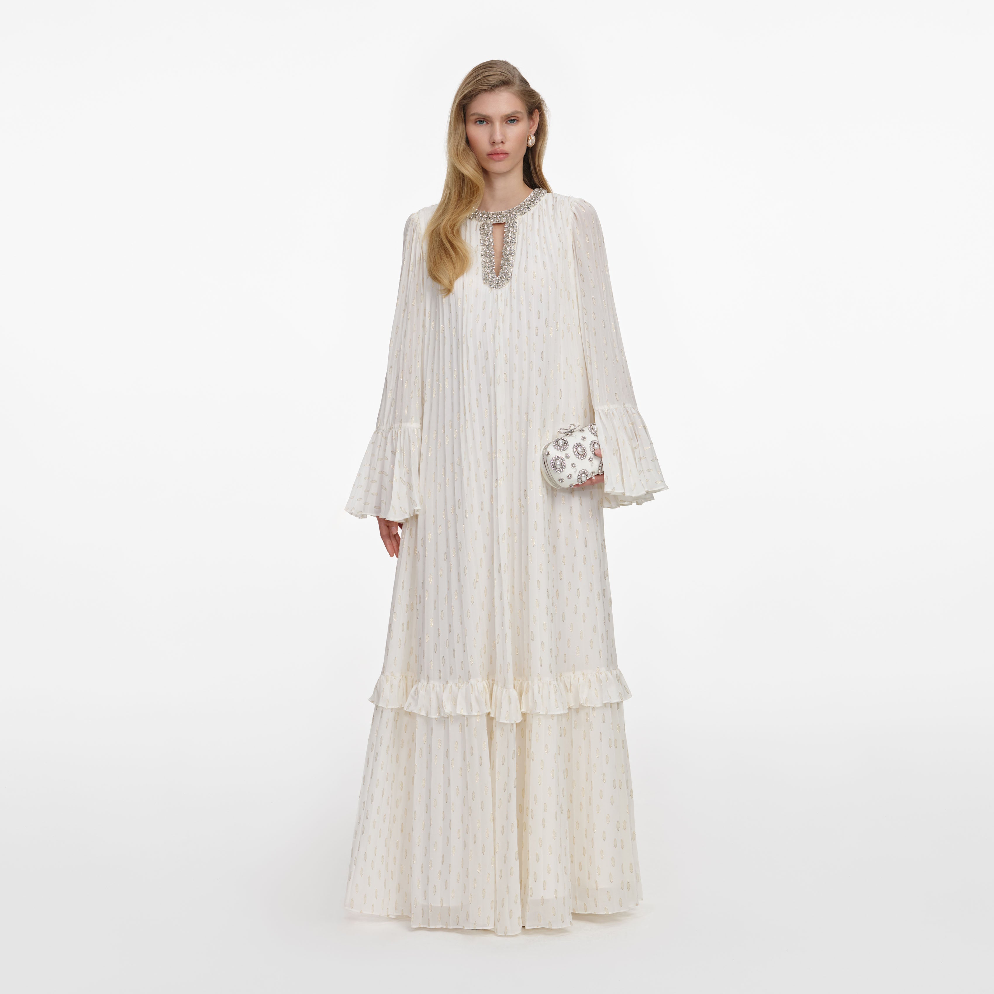 Cream And Gold Chiffon Maxi Dress – self-portrait