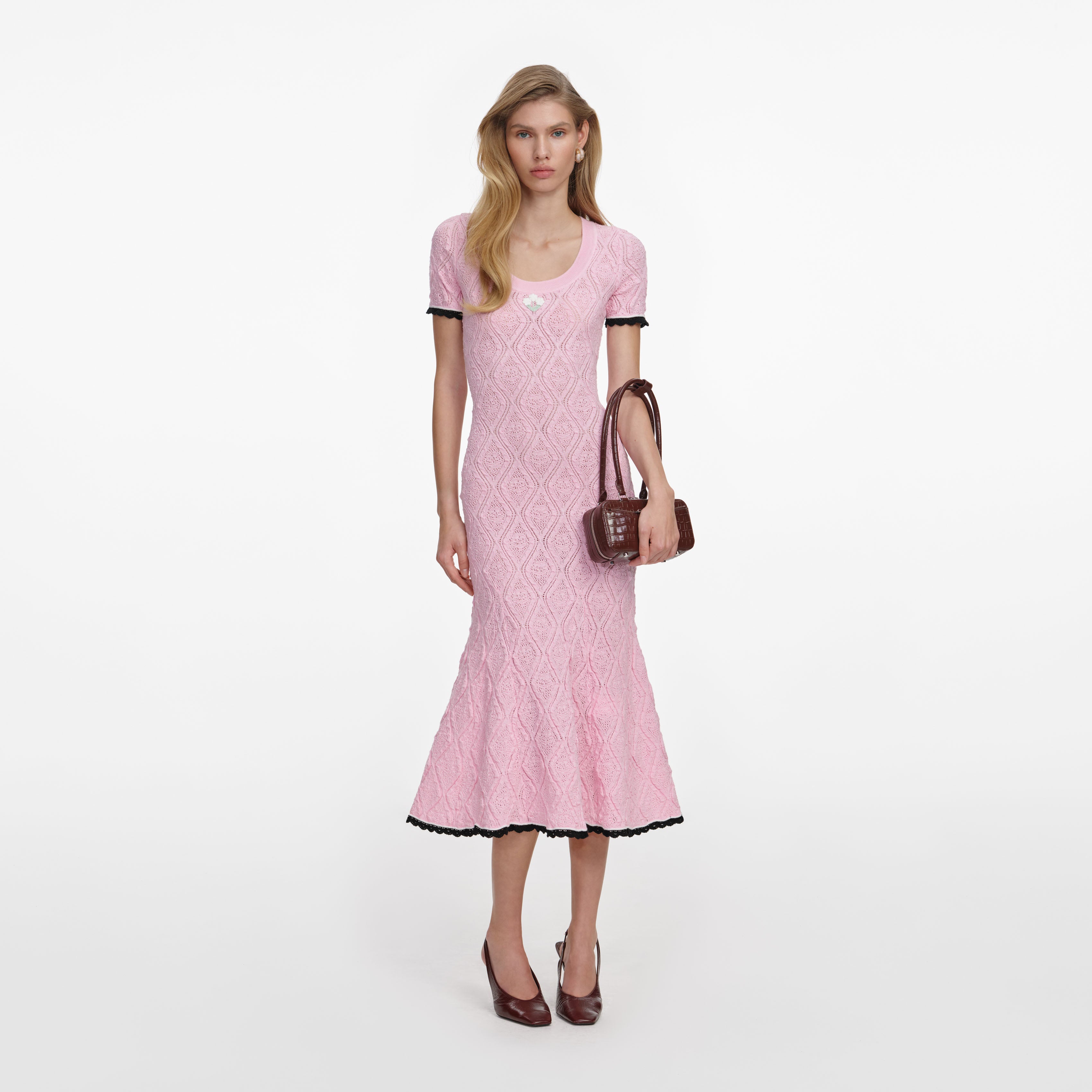 Pink Pointelle Knit Midi Dress – self-portrait