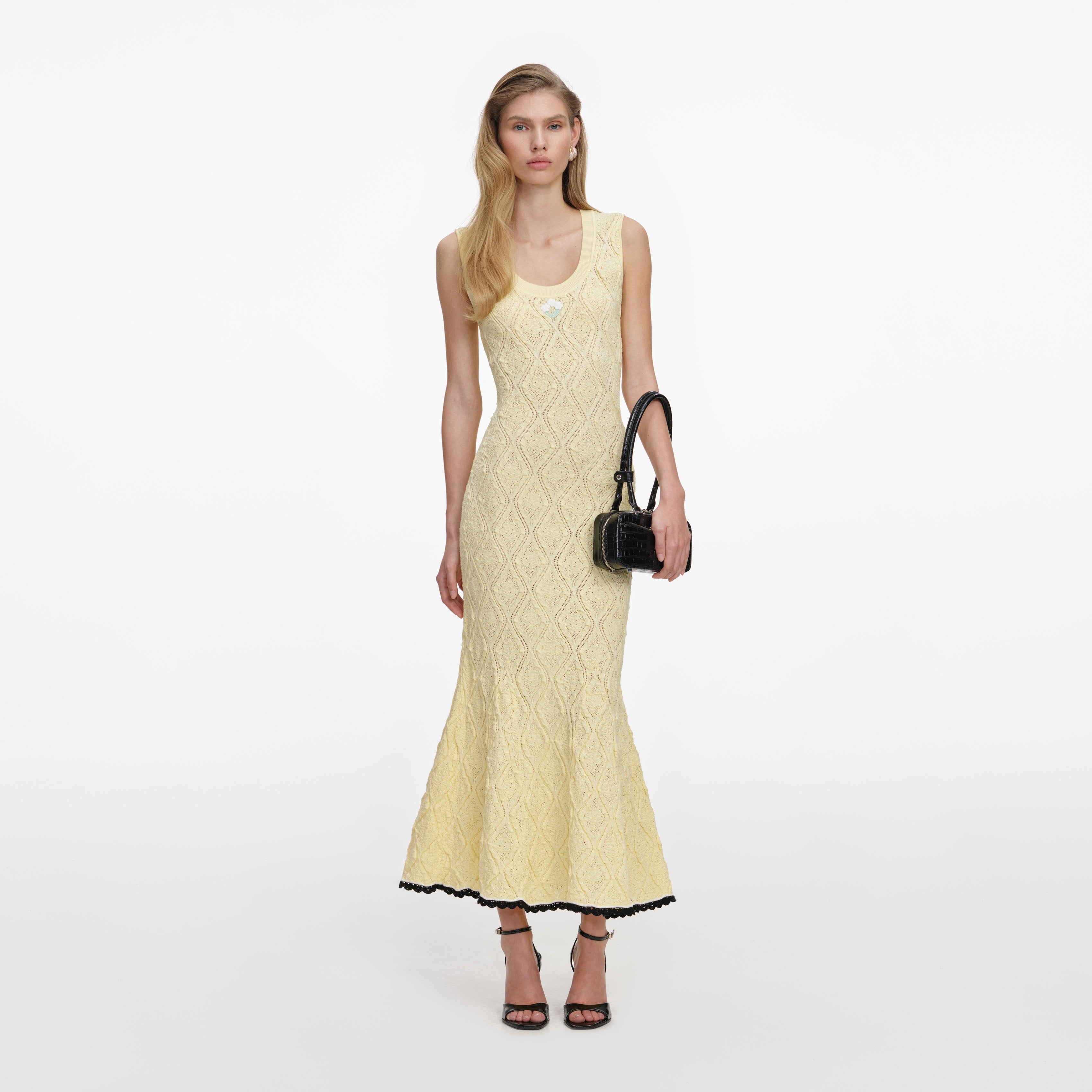 Yellow Pointelle Knit Midi Dress – self-portrait