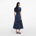 Navy Polka Dot Satin Midi Dress