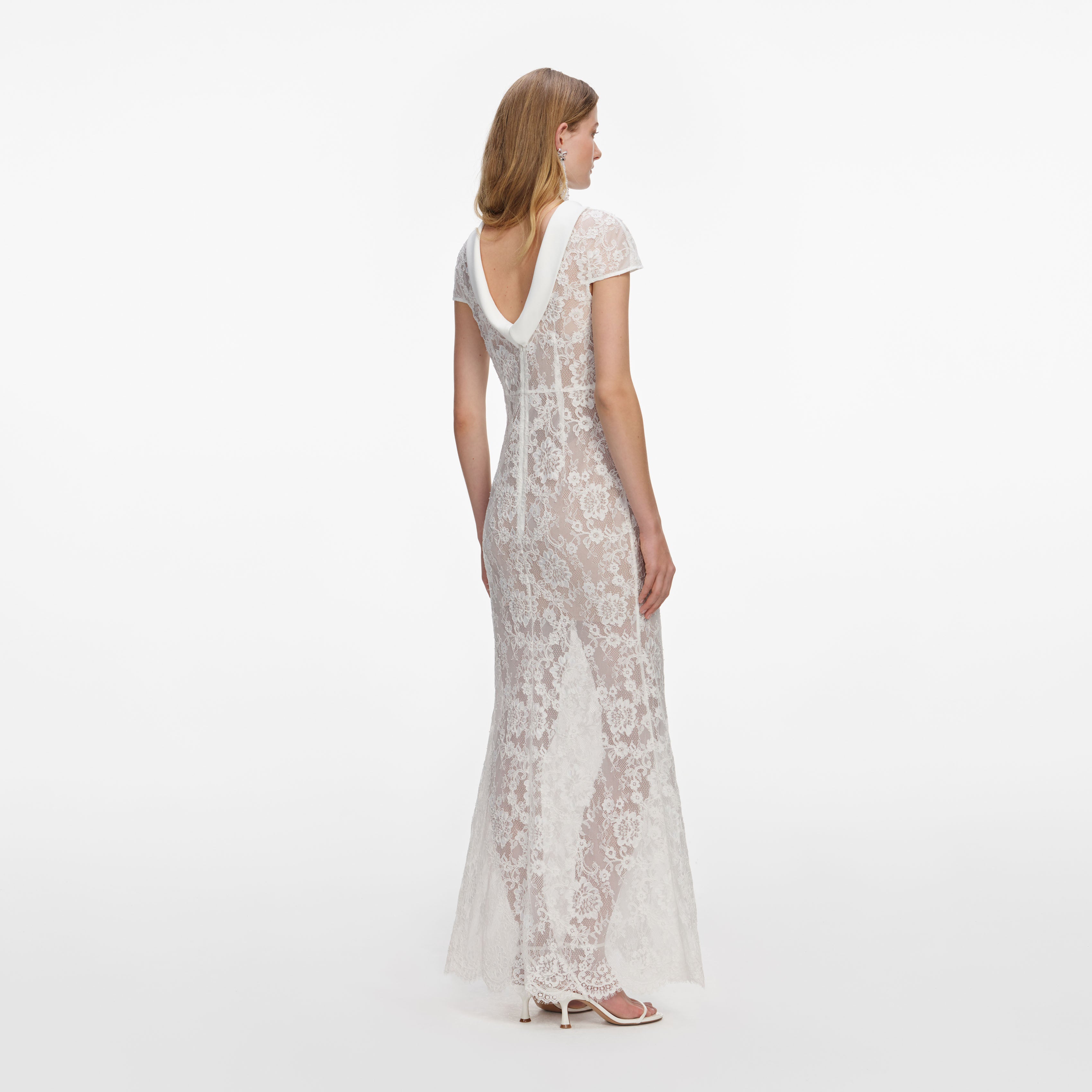 White Lace Scoop Back Maxi Dress