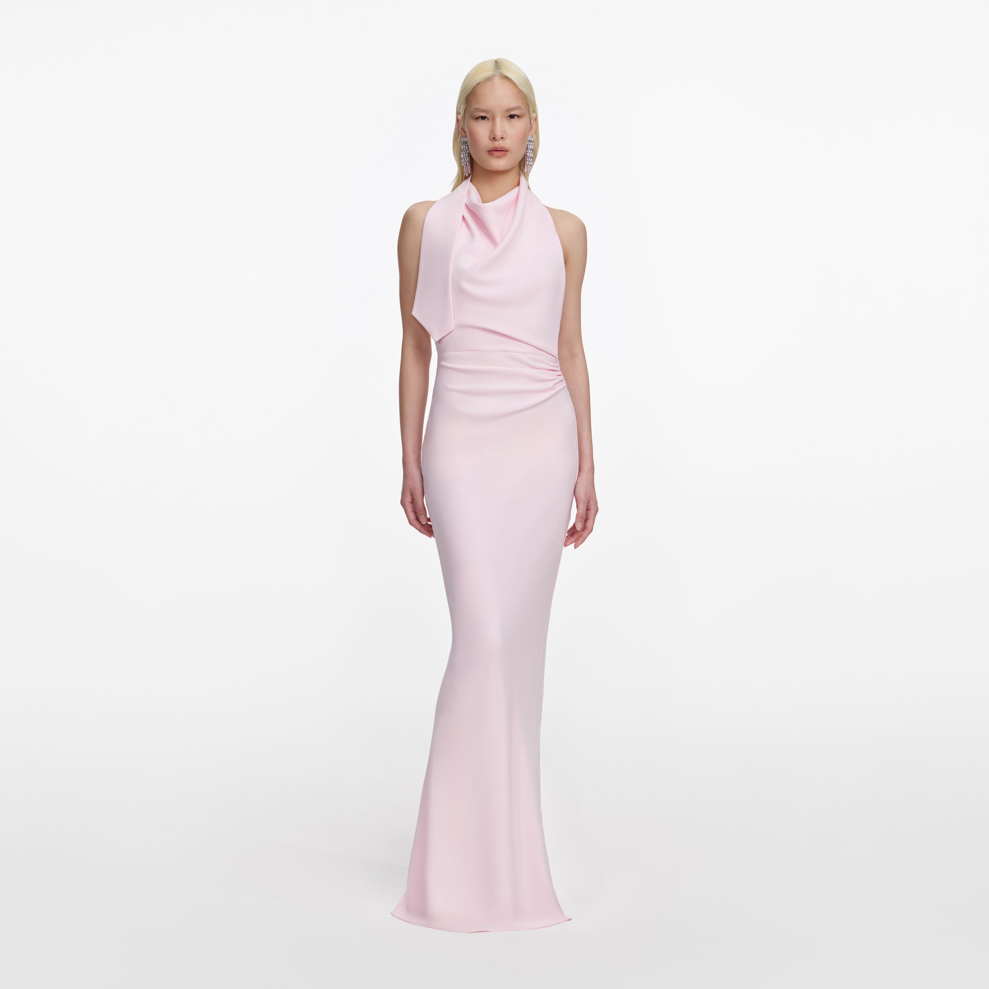Pink Crepe Halter Neck Maxi Dress – self-portrait