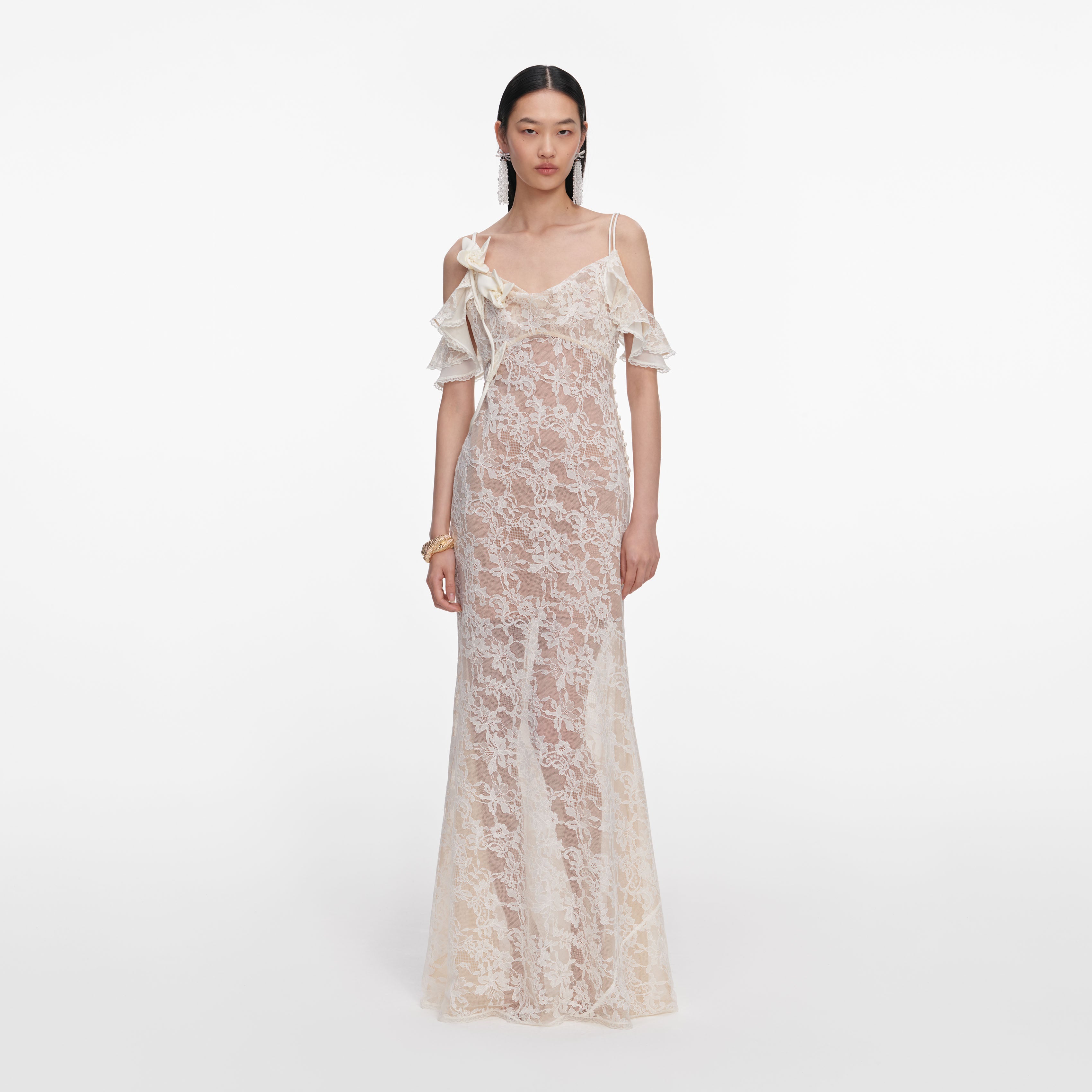 Cream Lace Flower Maxi Dress self-portrait Cream Lace Flower Maxi Dress self-portrait